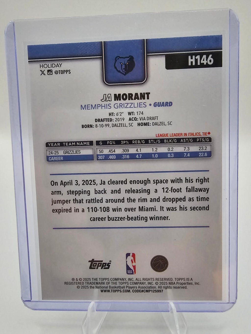 2025-26 Topps #182 Ja Morant Pink Holo Foil