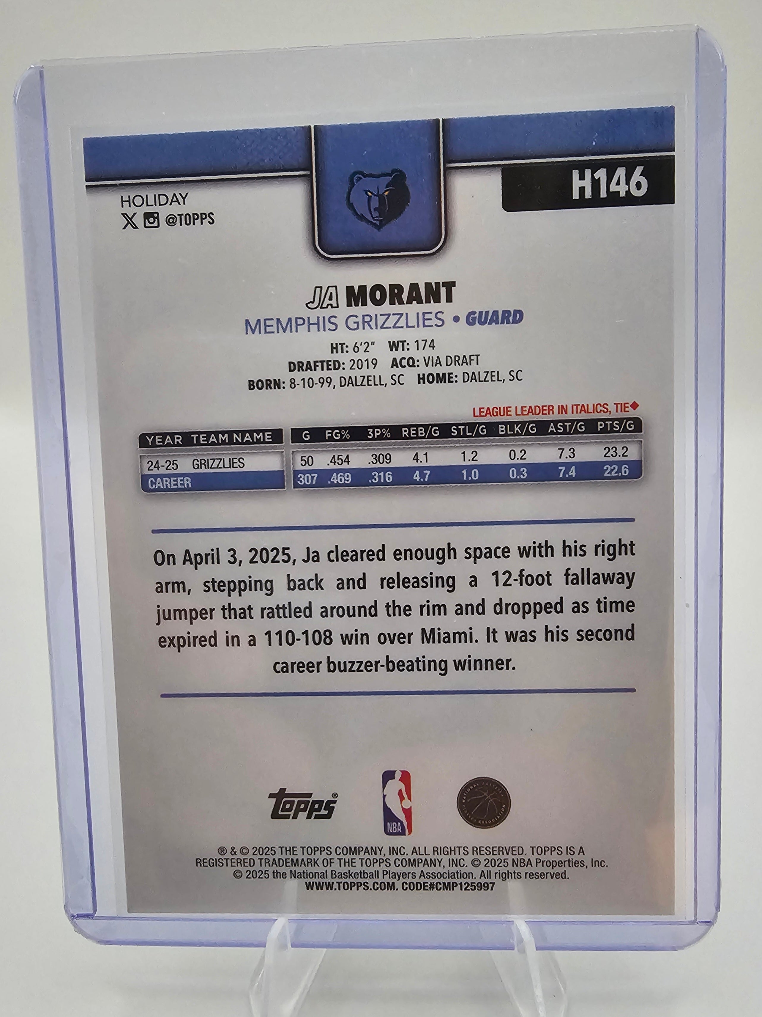 2025-26 Topps #182 Ja Morant Pink Holo Foil