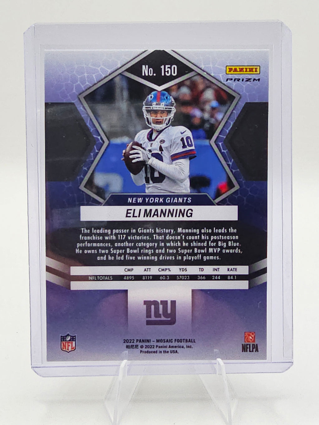 2022 Eli Manning Mosaic Orange Reactive Prizm New York Giants NFL Football Card