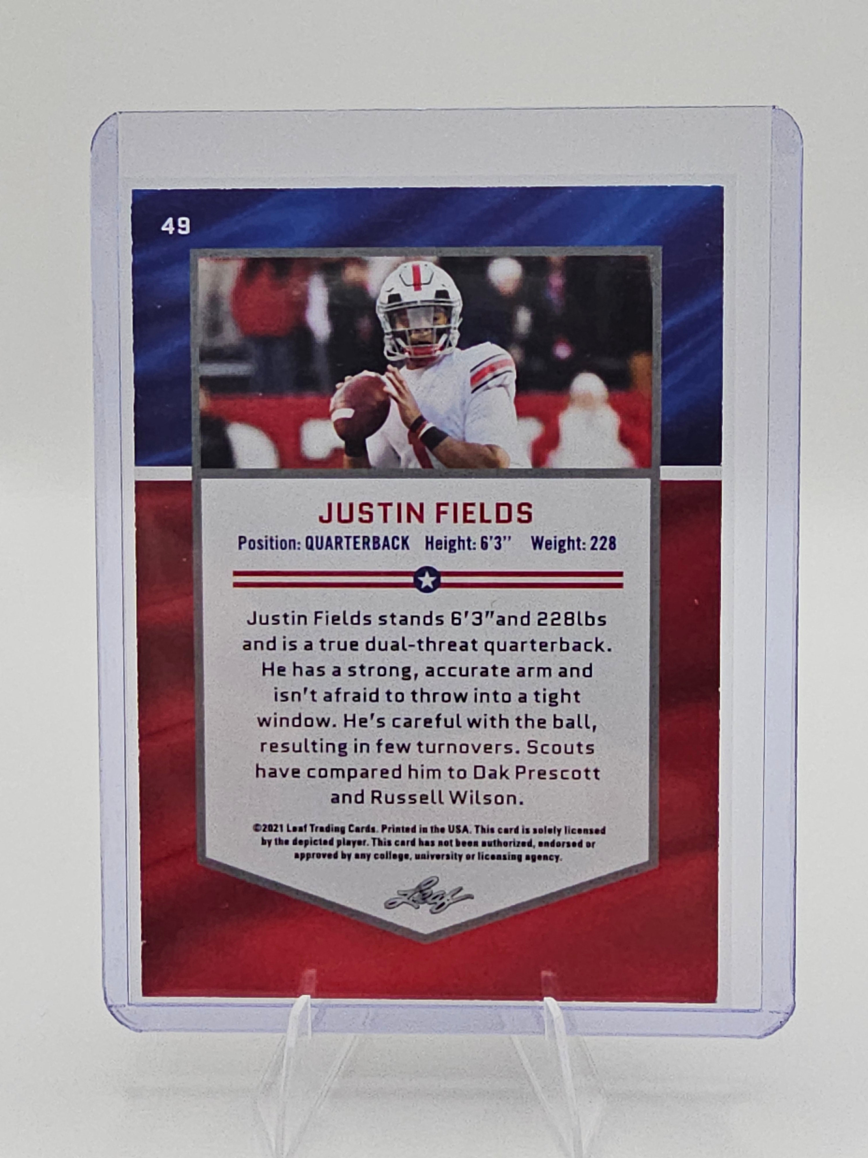 🏈 2021 Justin Fields Leaf Draft All-American Football Card