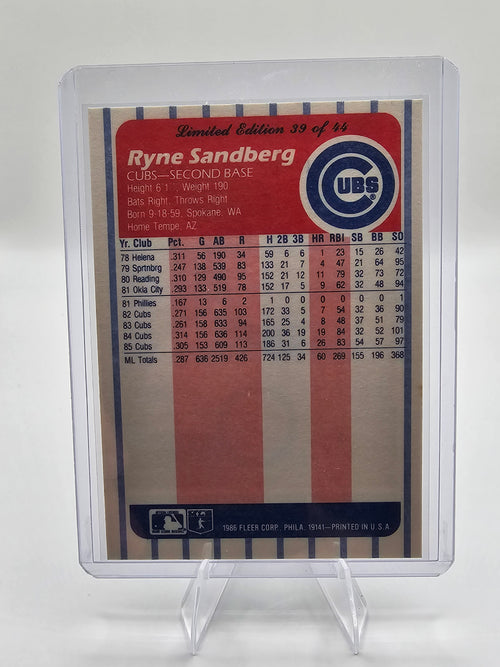 1986 Fleer League Leaders #39 Ryne Sandberg