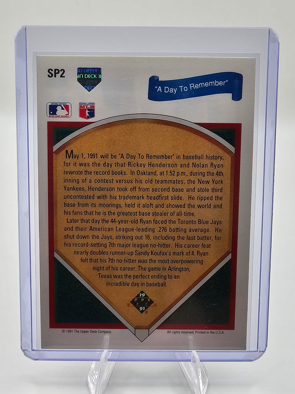 1991 Upper Deck #SP2 Nolan Ryan / Rickey Henderson