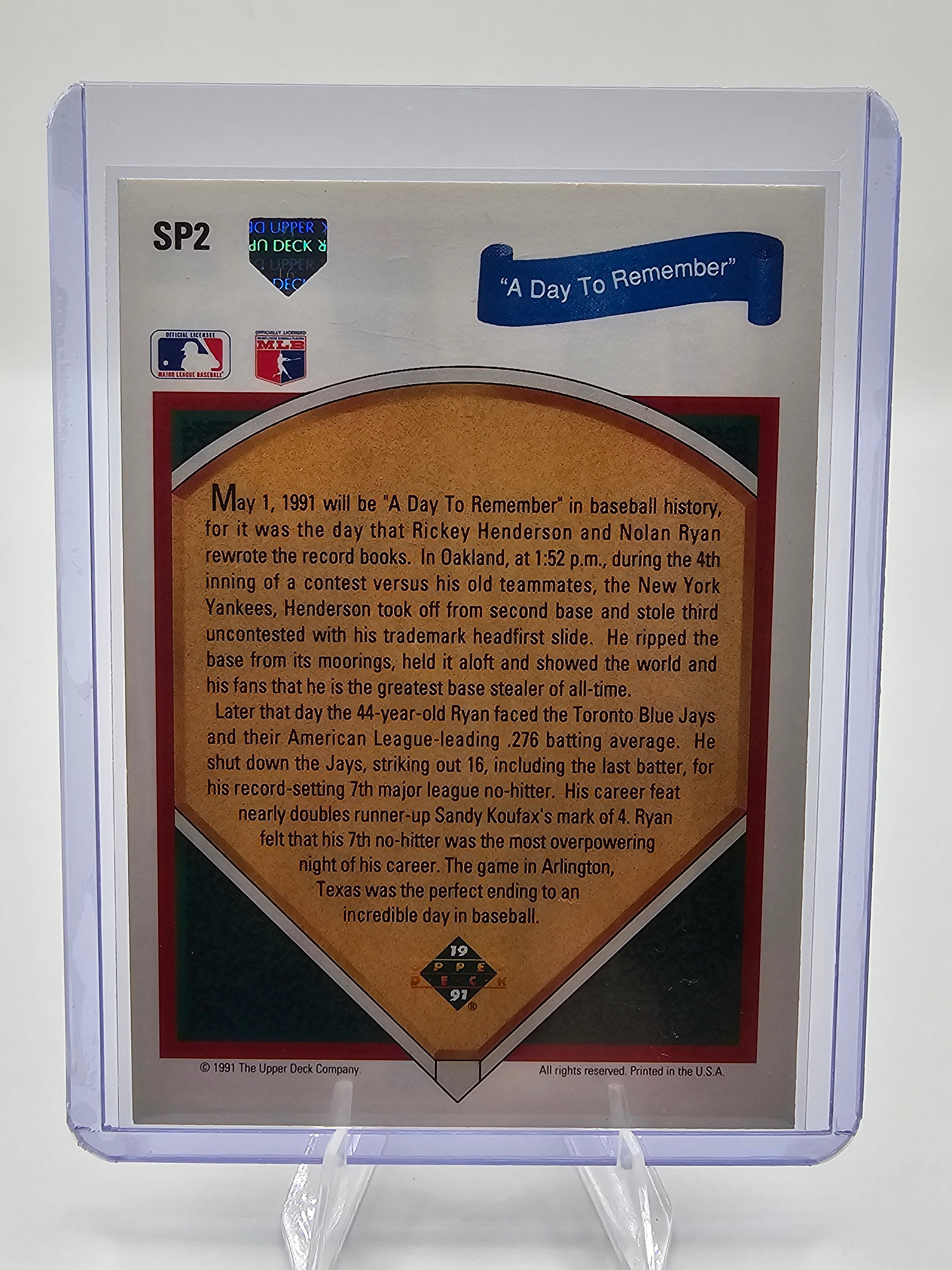 1991 Upper Deck #SP2 Nolan Ryan / Rickey Henderson