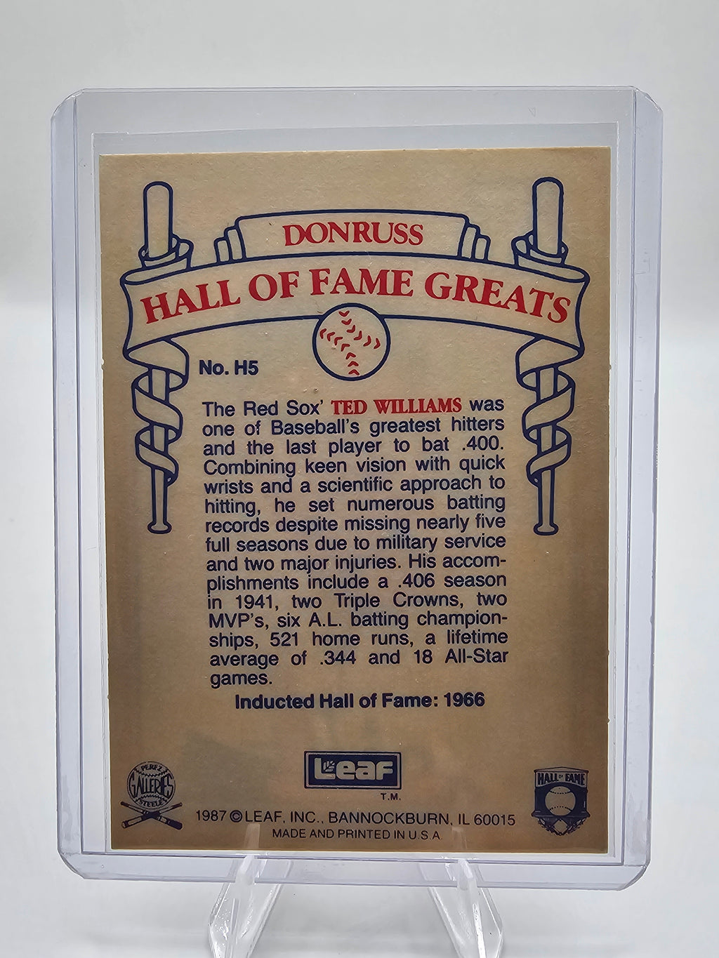1987 Leaf Candy City Team Hall of Fame Greats #H5 Ted Williams