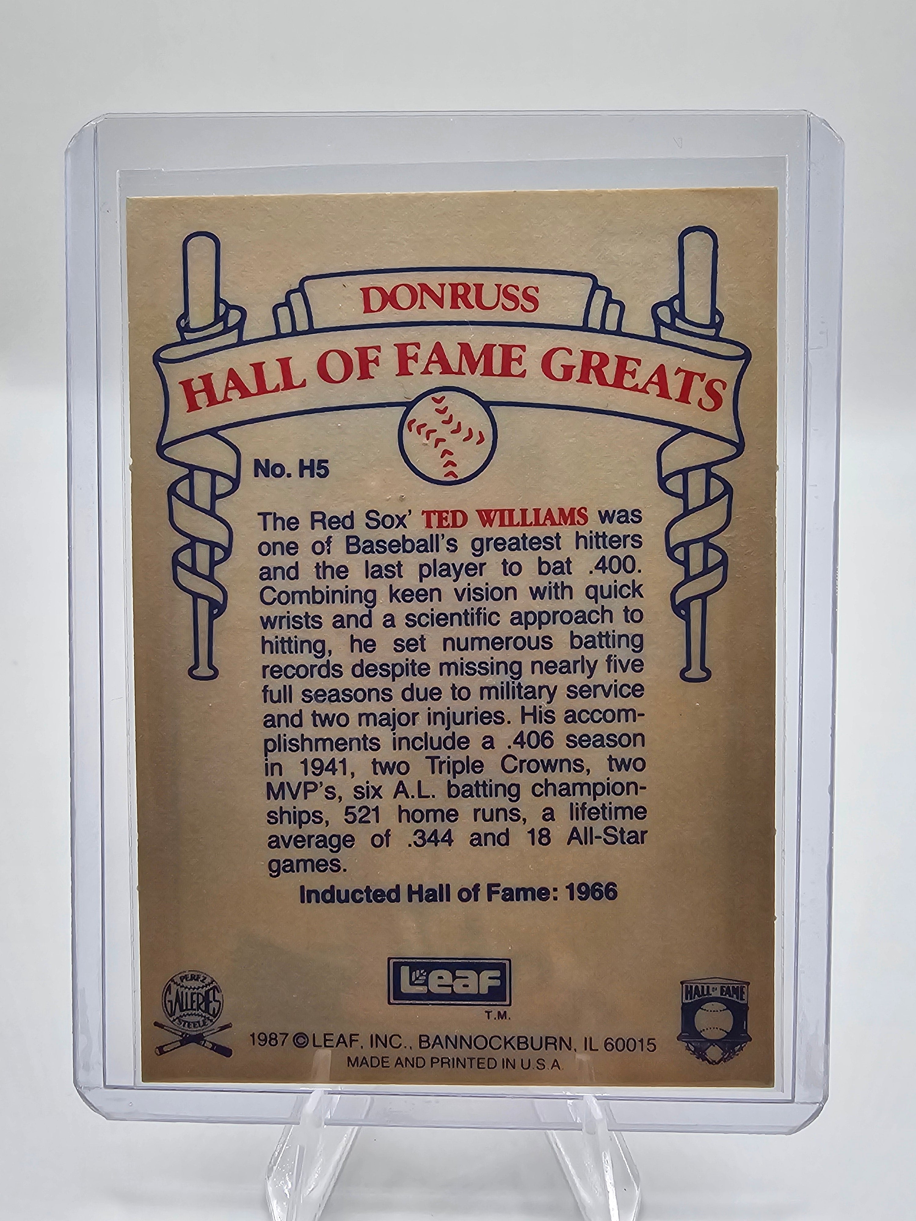 1987 Leaf Candy City Team Hall of Fame Greats #H5 Ted Williams