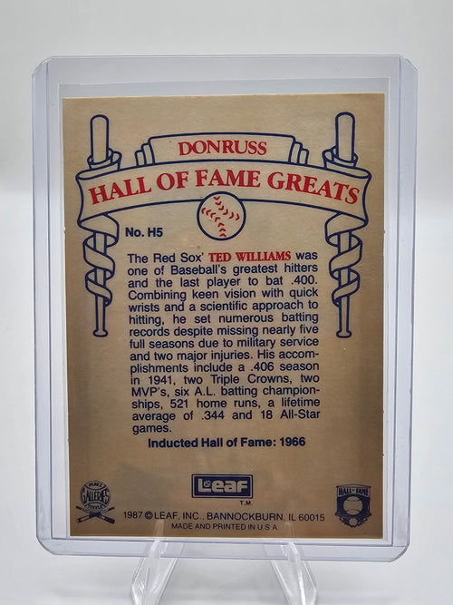 1987 Leaf Candy City Team Hall of Fame Greats #H5 Ted Williams