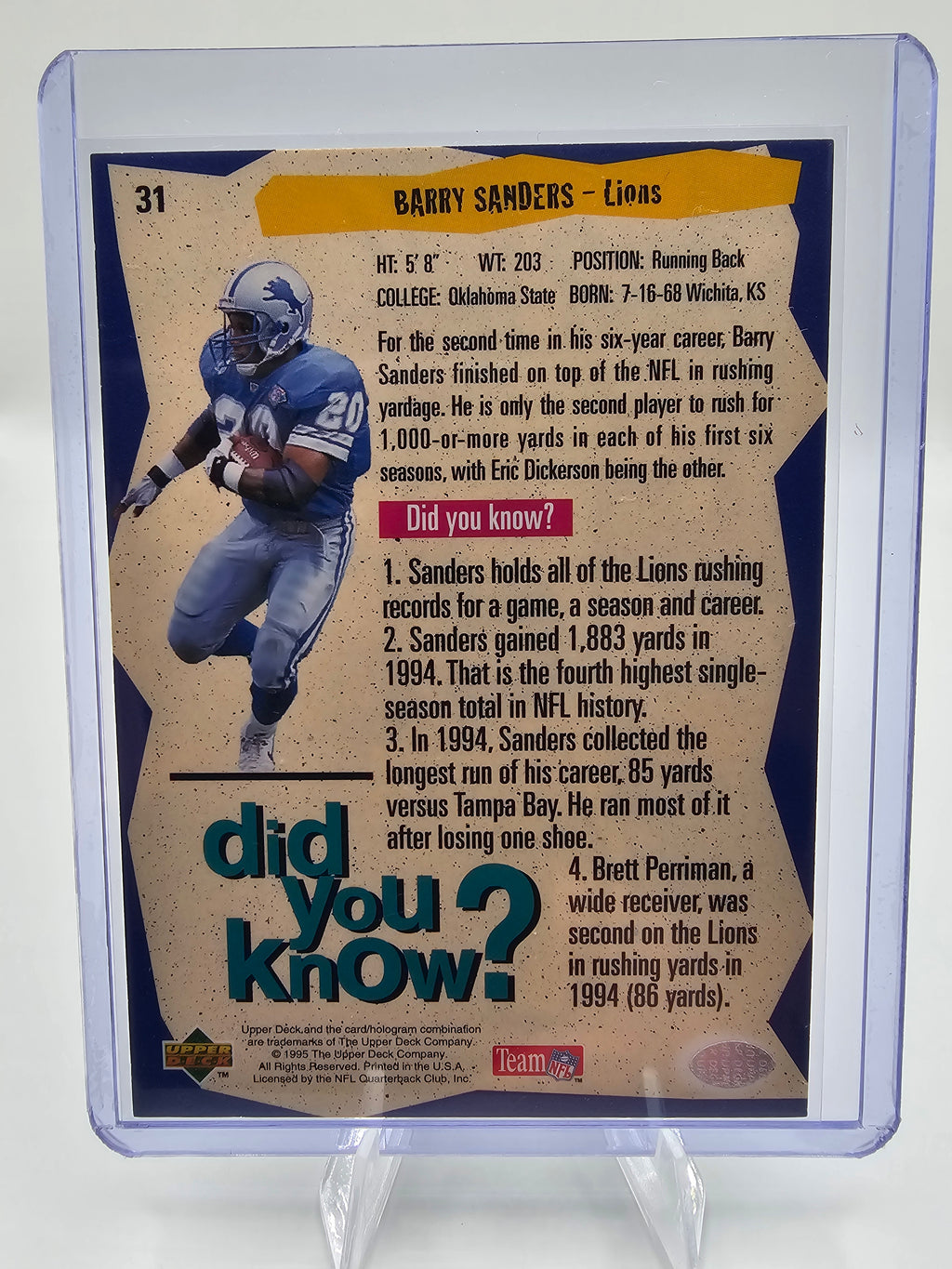 Barry Sanders “Did You Know?” Upper Deck Collector’s Choice Insert Card