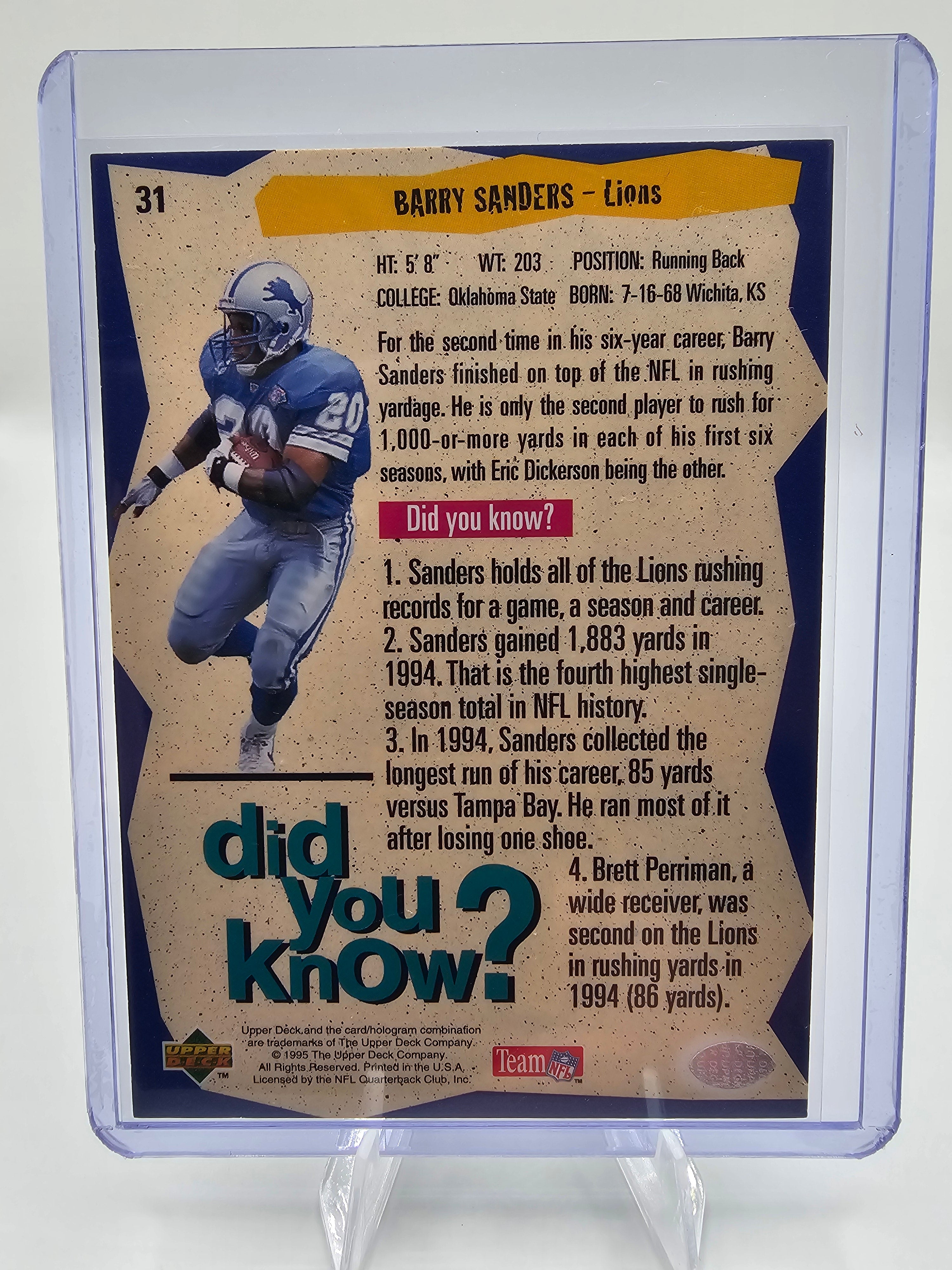 Barry Sanders “Did You Know?” Upper Deck Collector’s Choice Insert Card