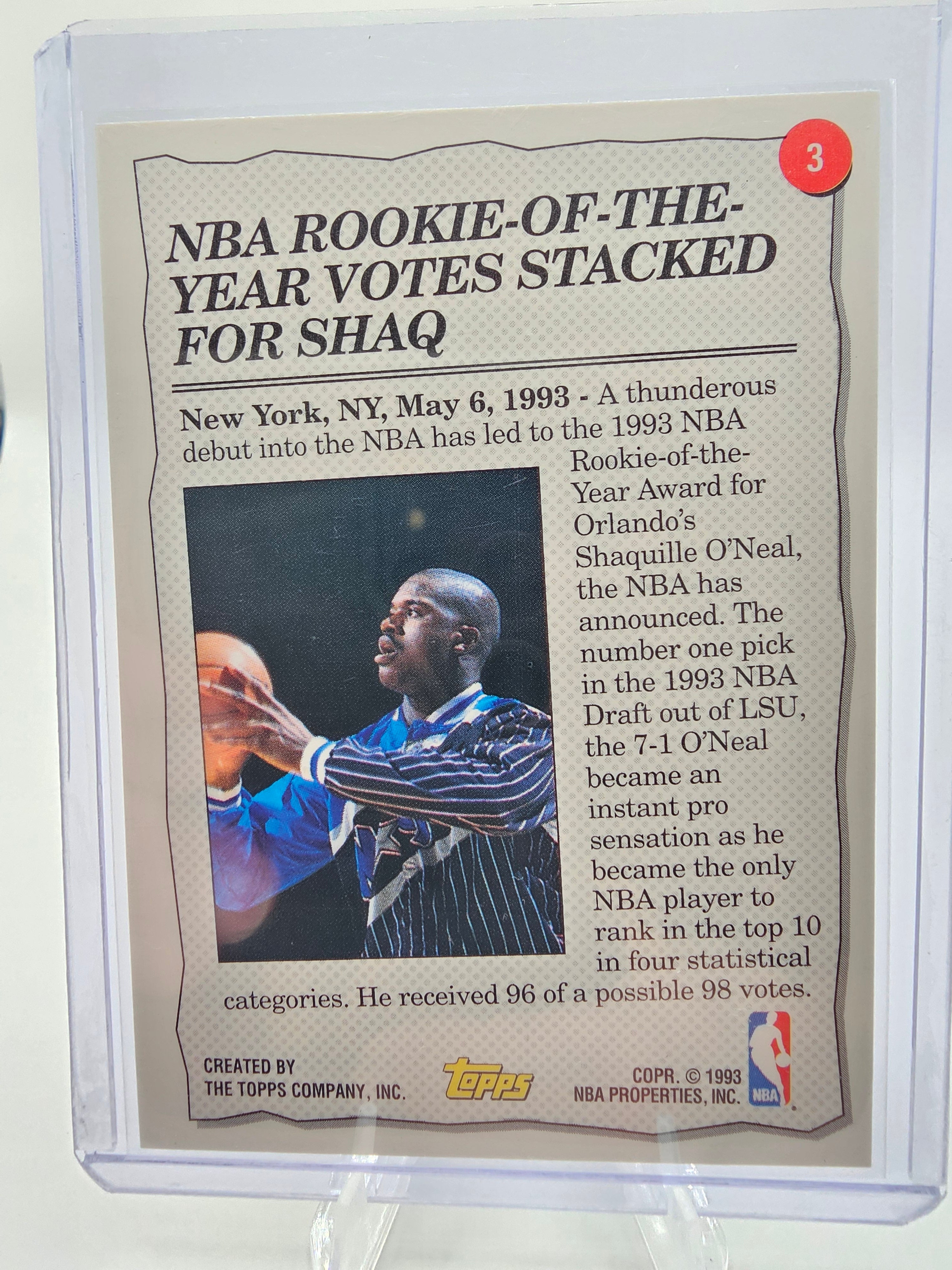 Shaquille O'Neal 1993 Highlight Topps Insert Card