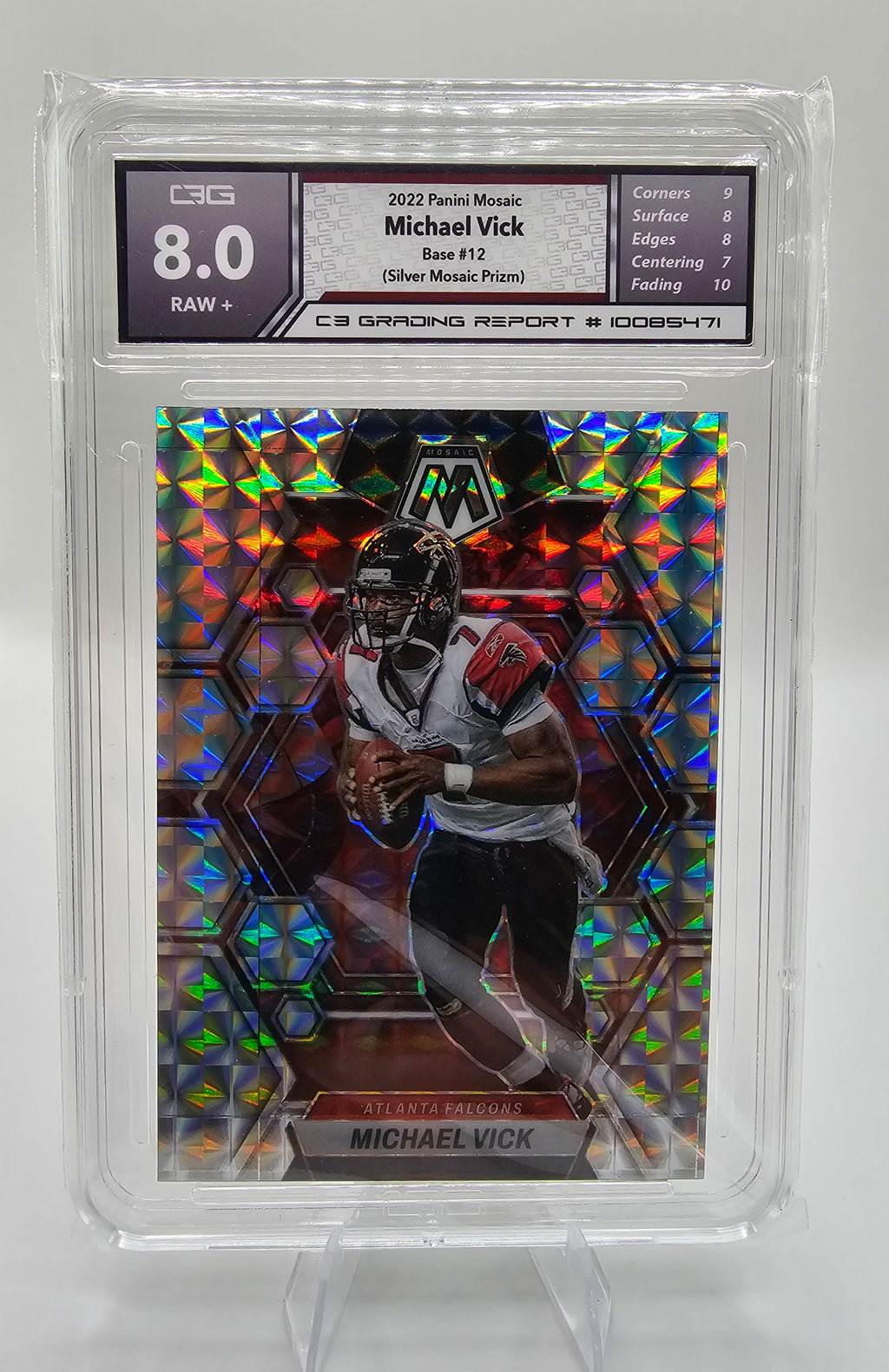 2022 Panini Michael Vick Silver Mosaic Prizm #12 – C3 Graded 8 RAW+ Card