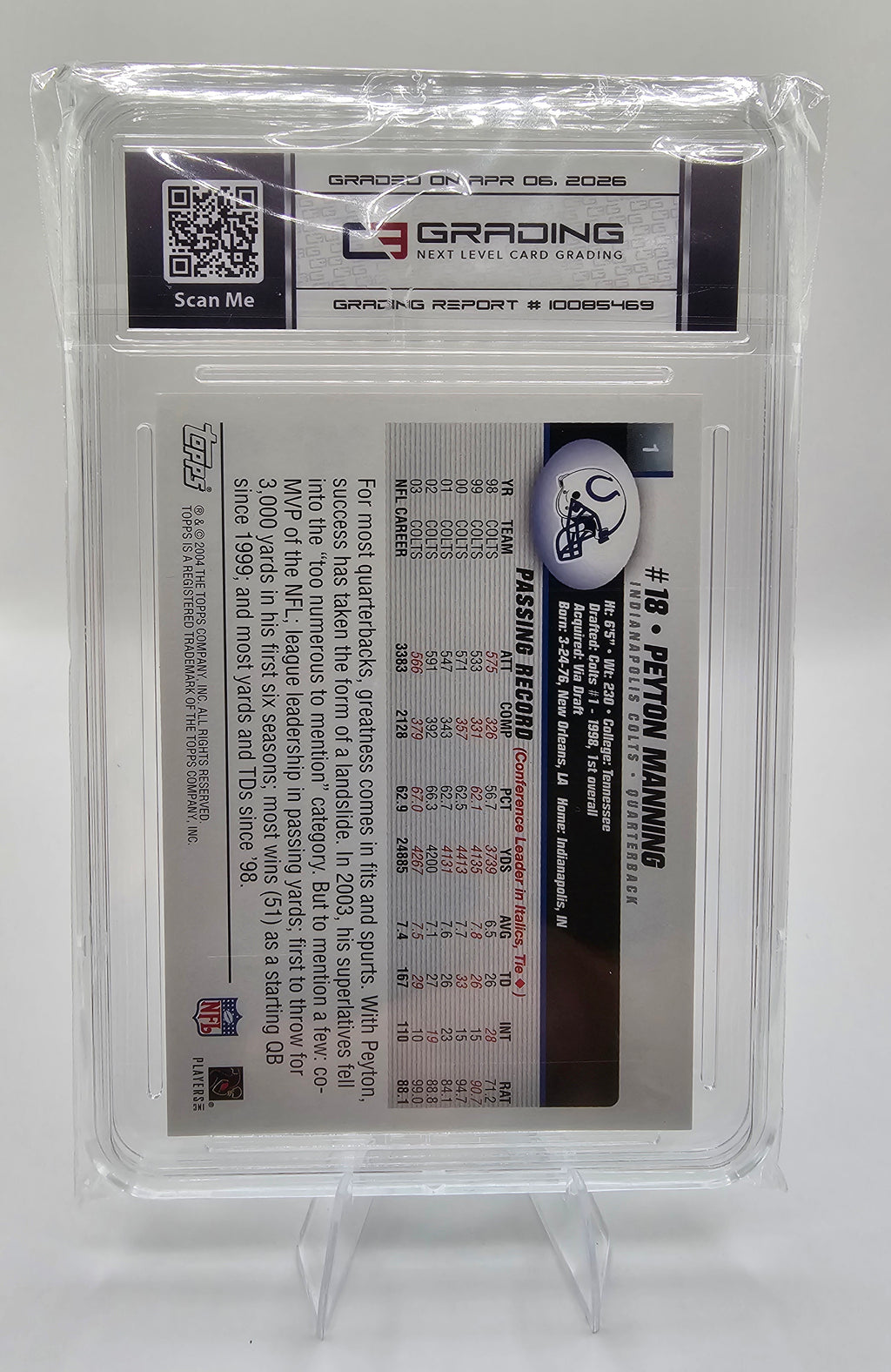 2004 Topps Peyton Manning #1 – C3 Graded 8 RAW+ Card