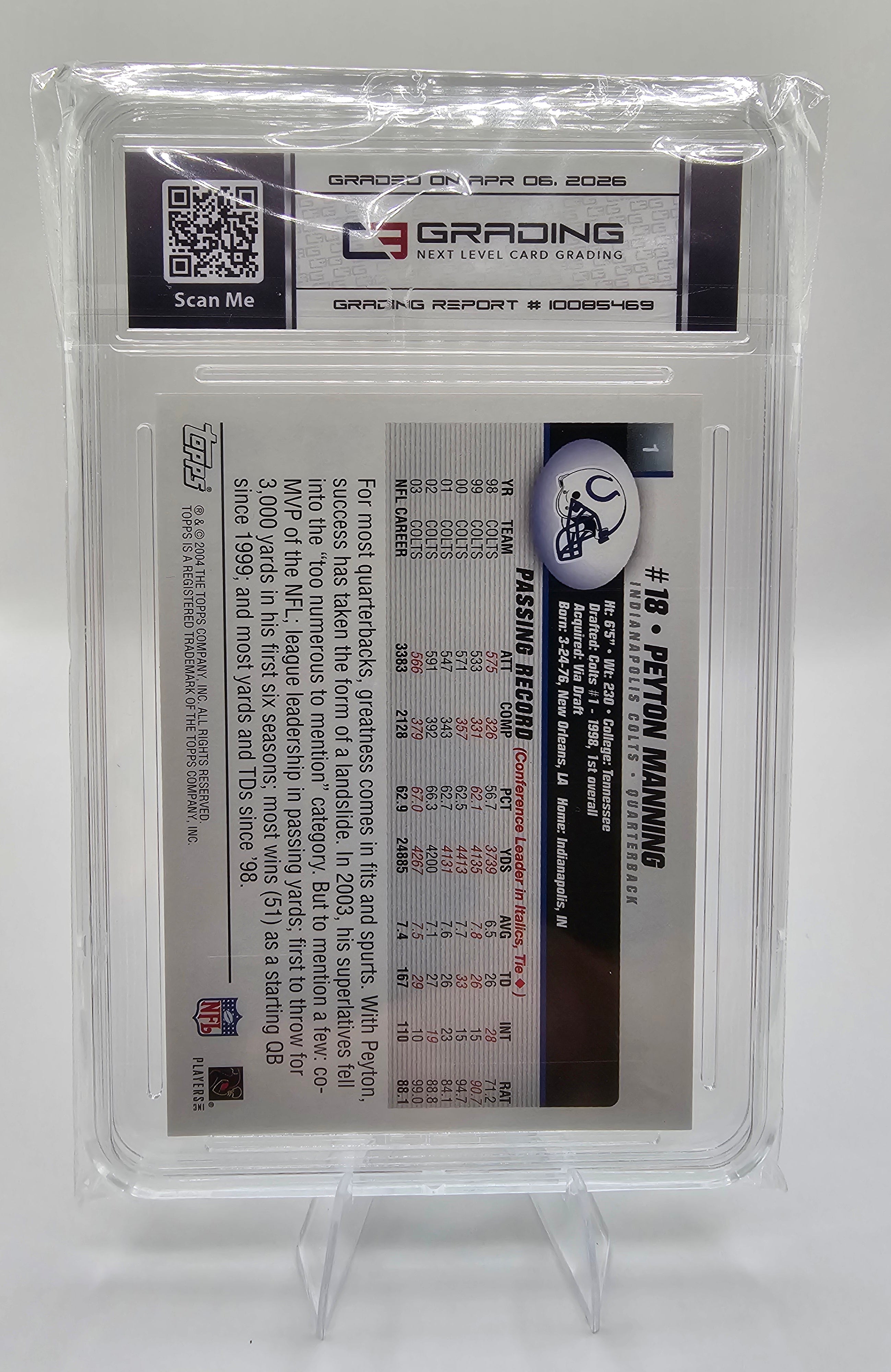 2004 Topps Peyton Manning #1 – C3 Graded 8 RAW+ Card