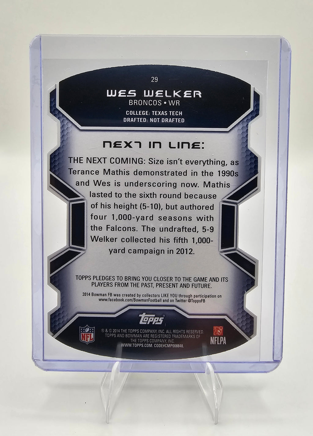 2014 Bowman #29 Wes Welker Die Cut