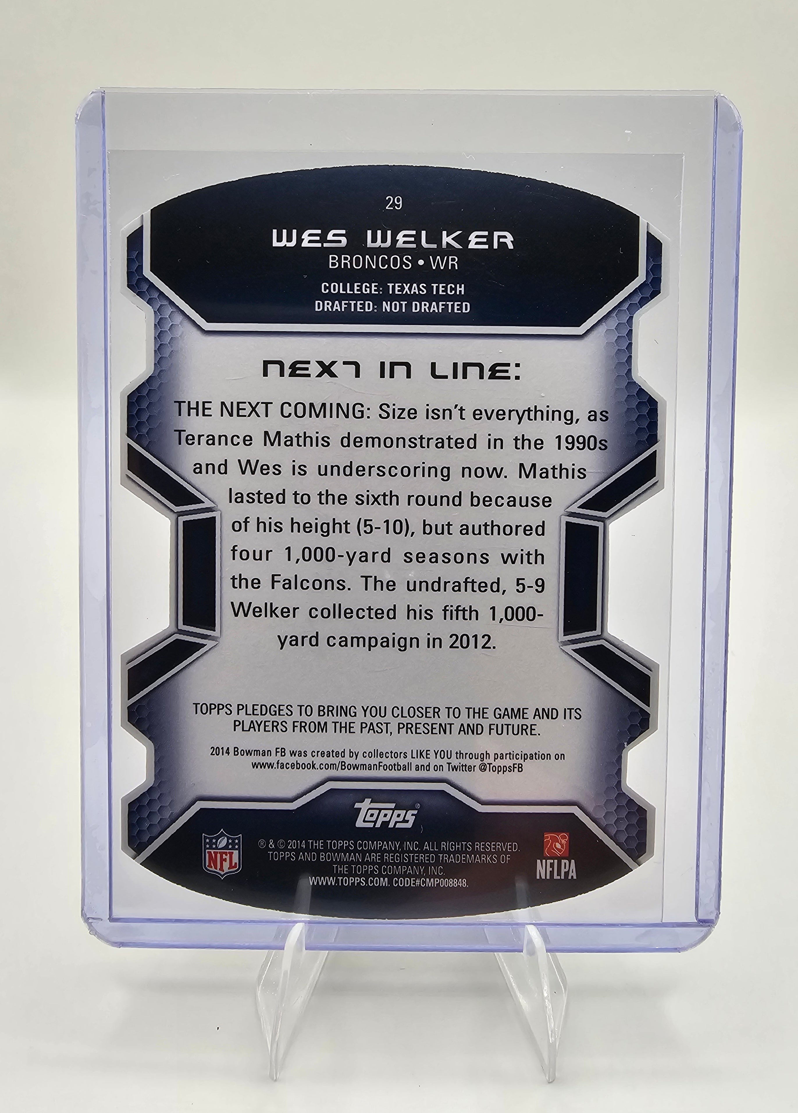 2014 Bowman #29 Wes Welker Die Cut