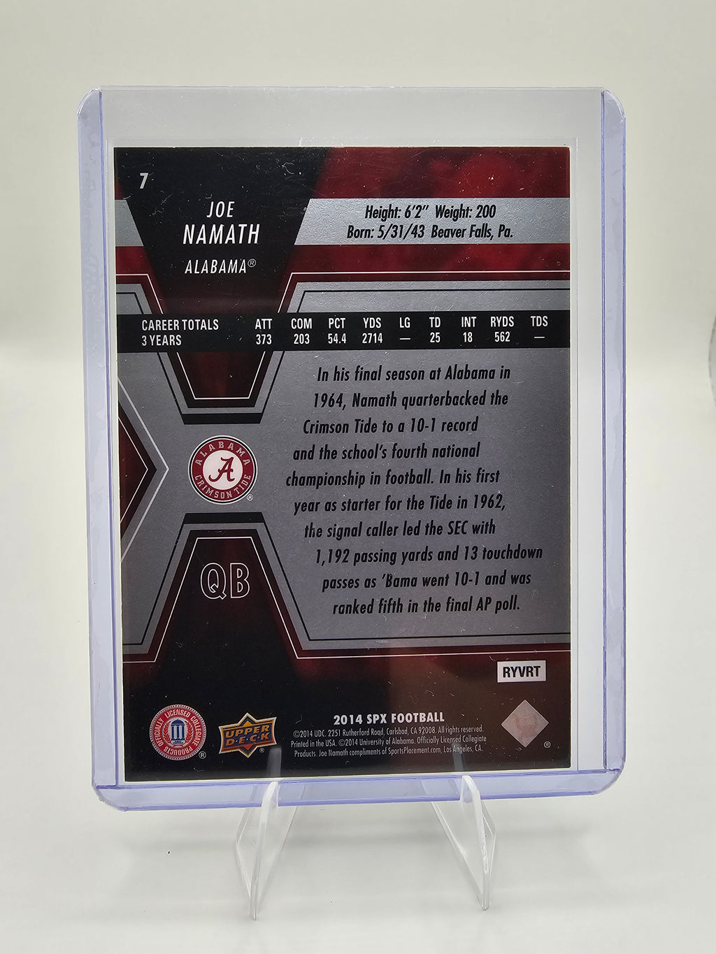 2014 SPx Joe Namath – Alabama Crimson Tide Legends