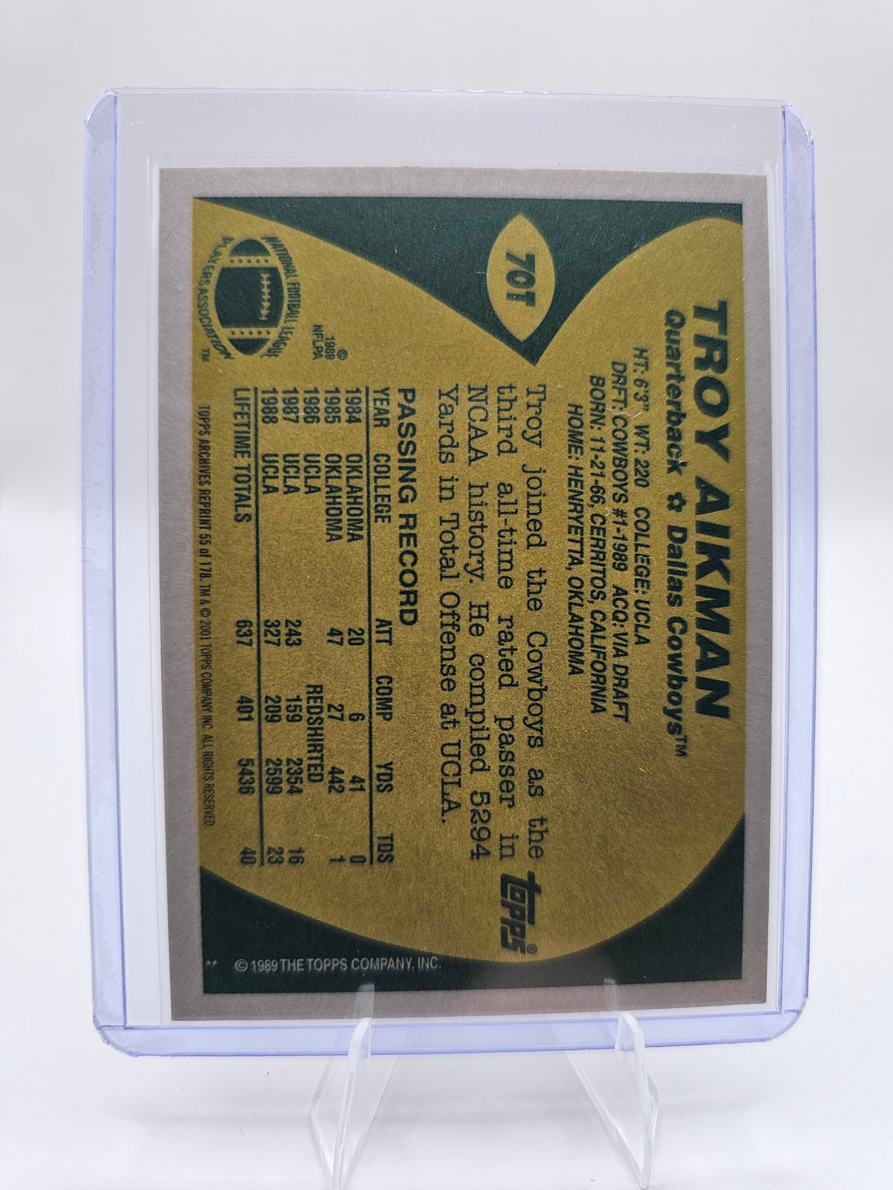2001 Topps Archives Troy Aikman Dallas Cowboys Football Card