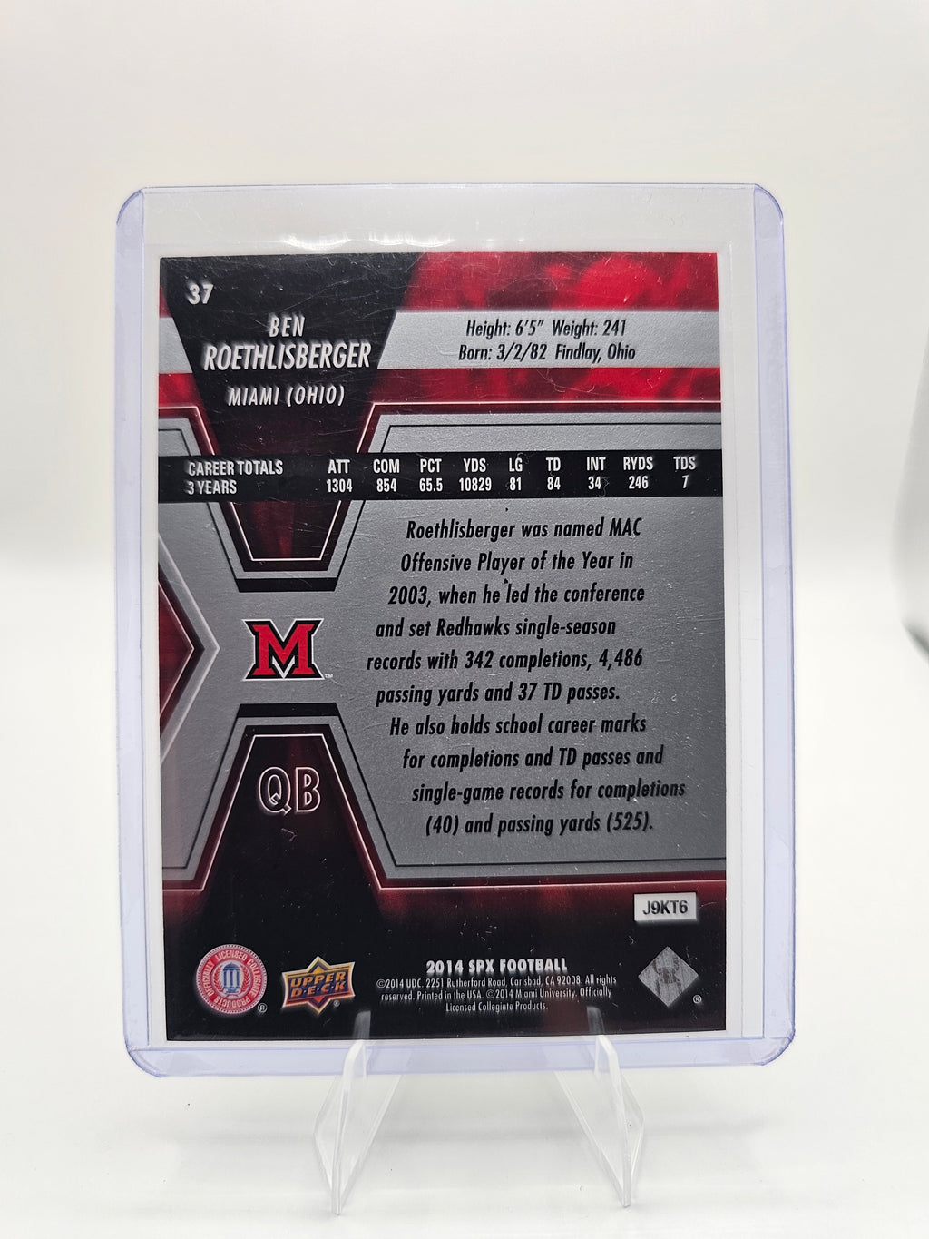 2014 Ben Roethlisberger Miami (Ohio) SPX Collegiate Card #37