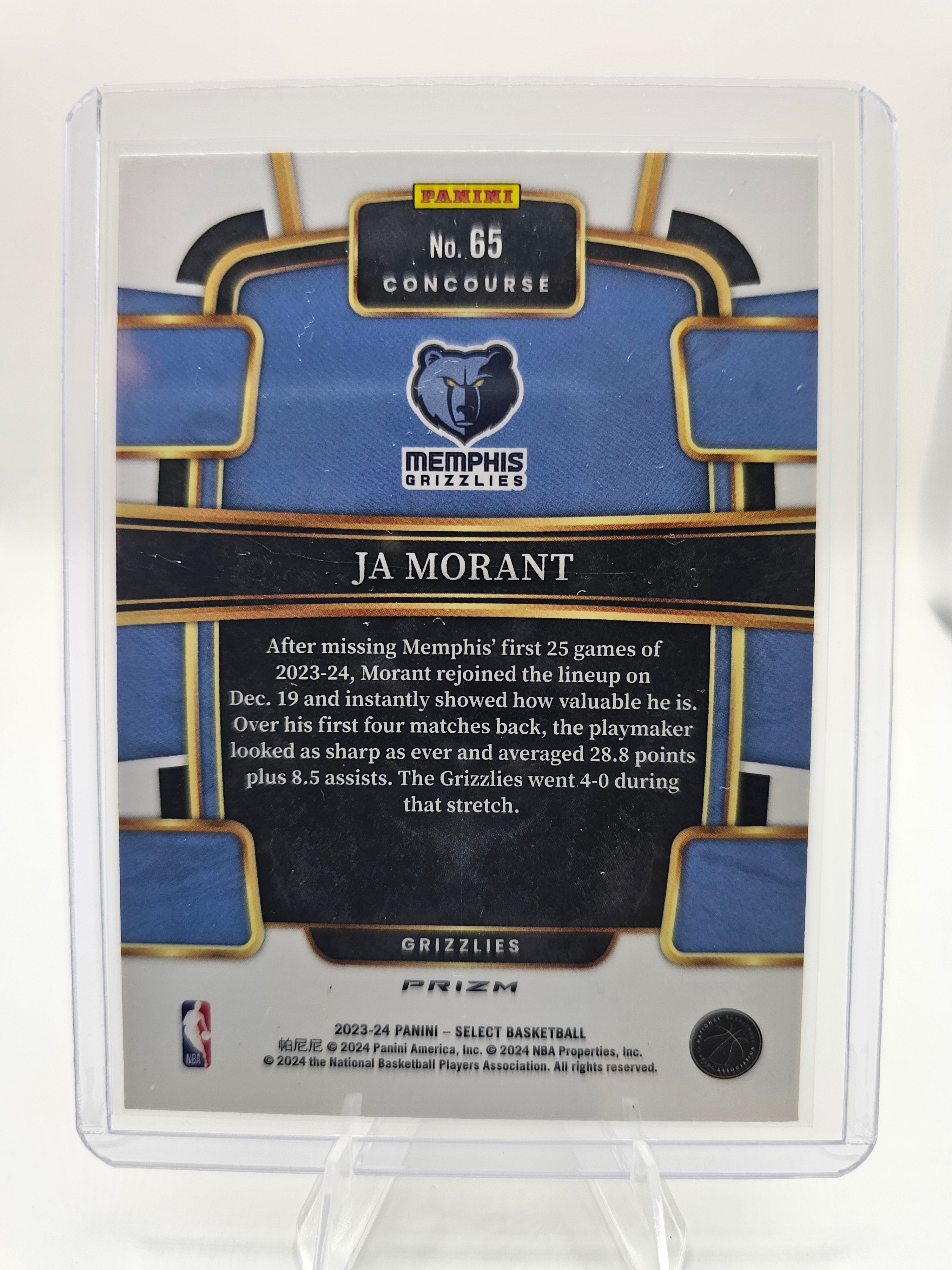 2023-24 Panini Select #65 Ja Morant Orange Flash Prizms