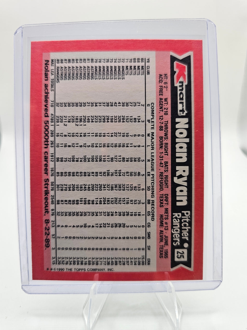 1990 Topps Kmart Super Stars #25 Nolan Ryan