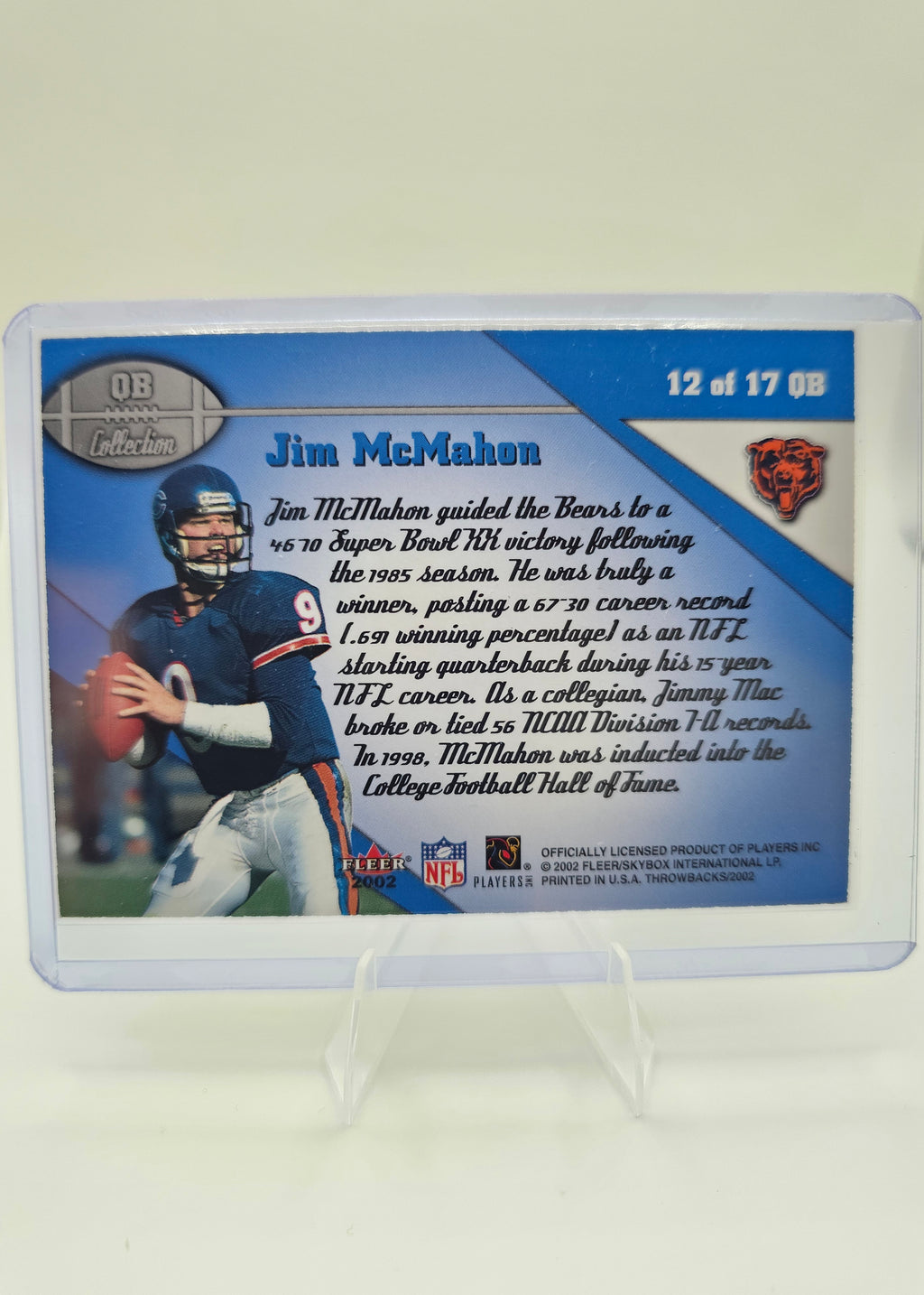 2002 Fleer Throwbacks #12 QB Jim McMahon QB Collection #1114/1500