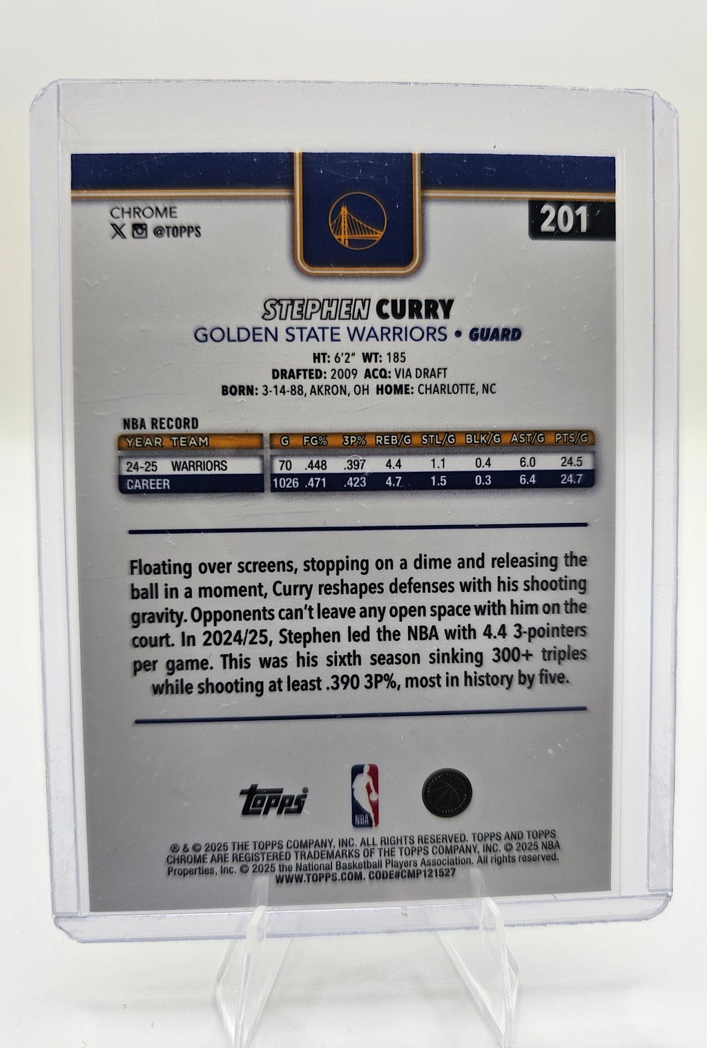 2025-26 Topps Chrome #201 Stephen Curry Basketball