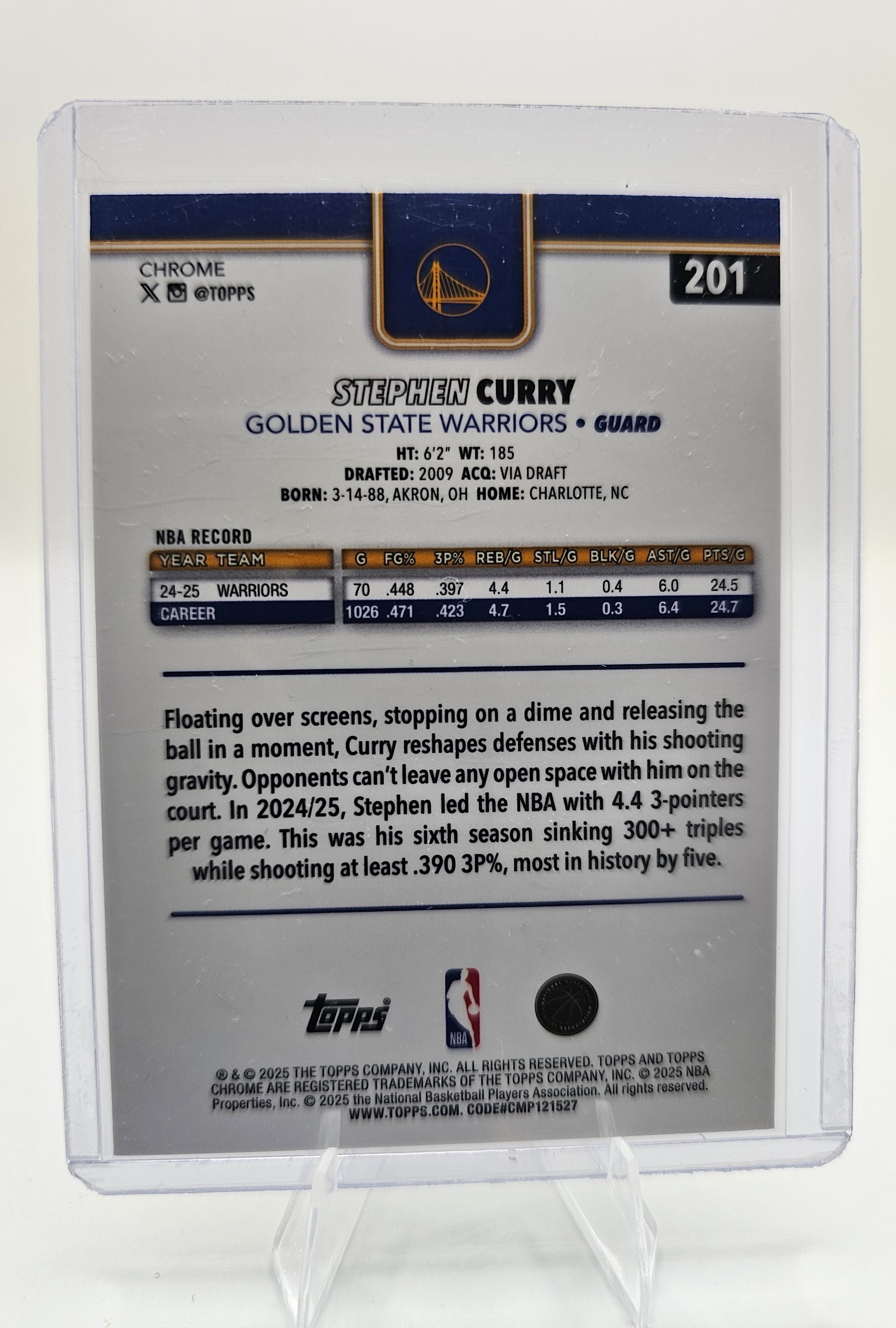 2025-26 Topps Chrome #201 Stephen Curry Basketball