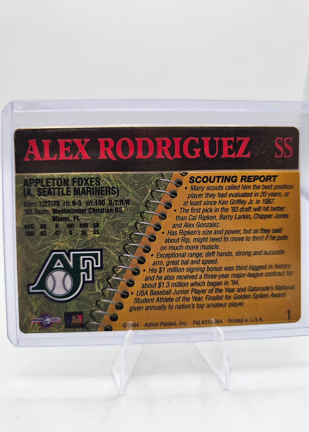 1994 Action Packed Minors #1 Alex Rodriguez