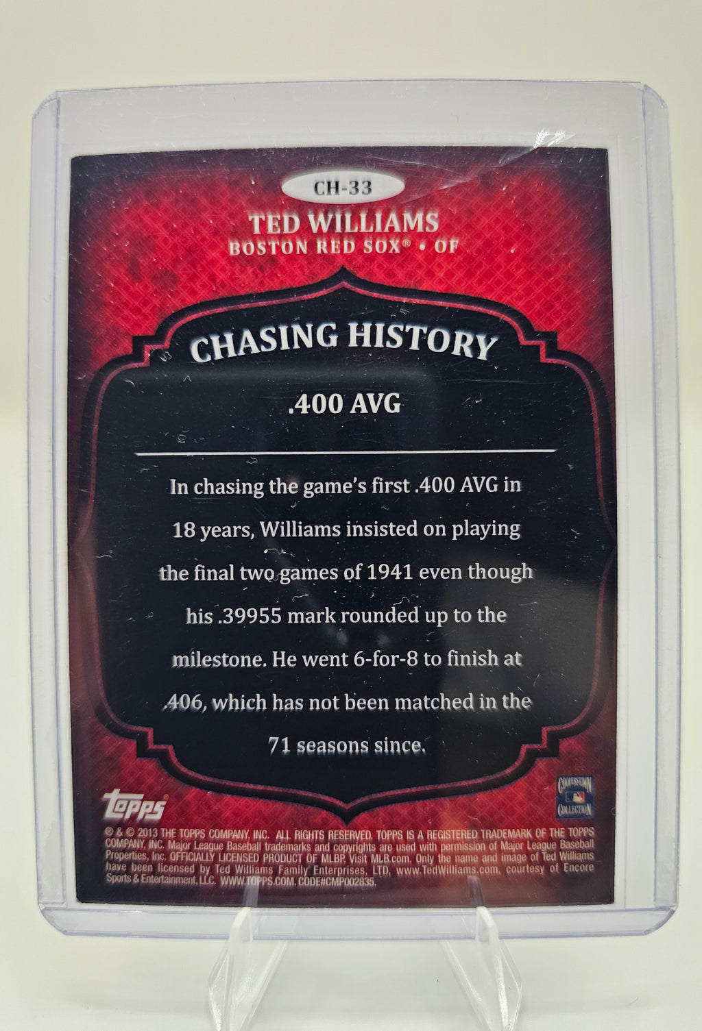 2013 Topps #CH-33 Ted Williams Chasing History Silver Foil
