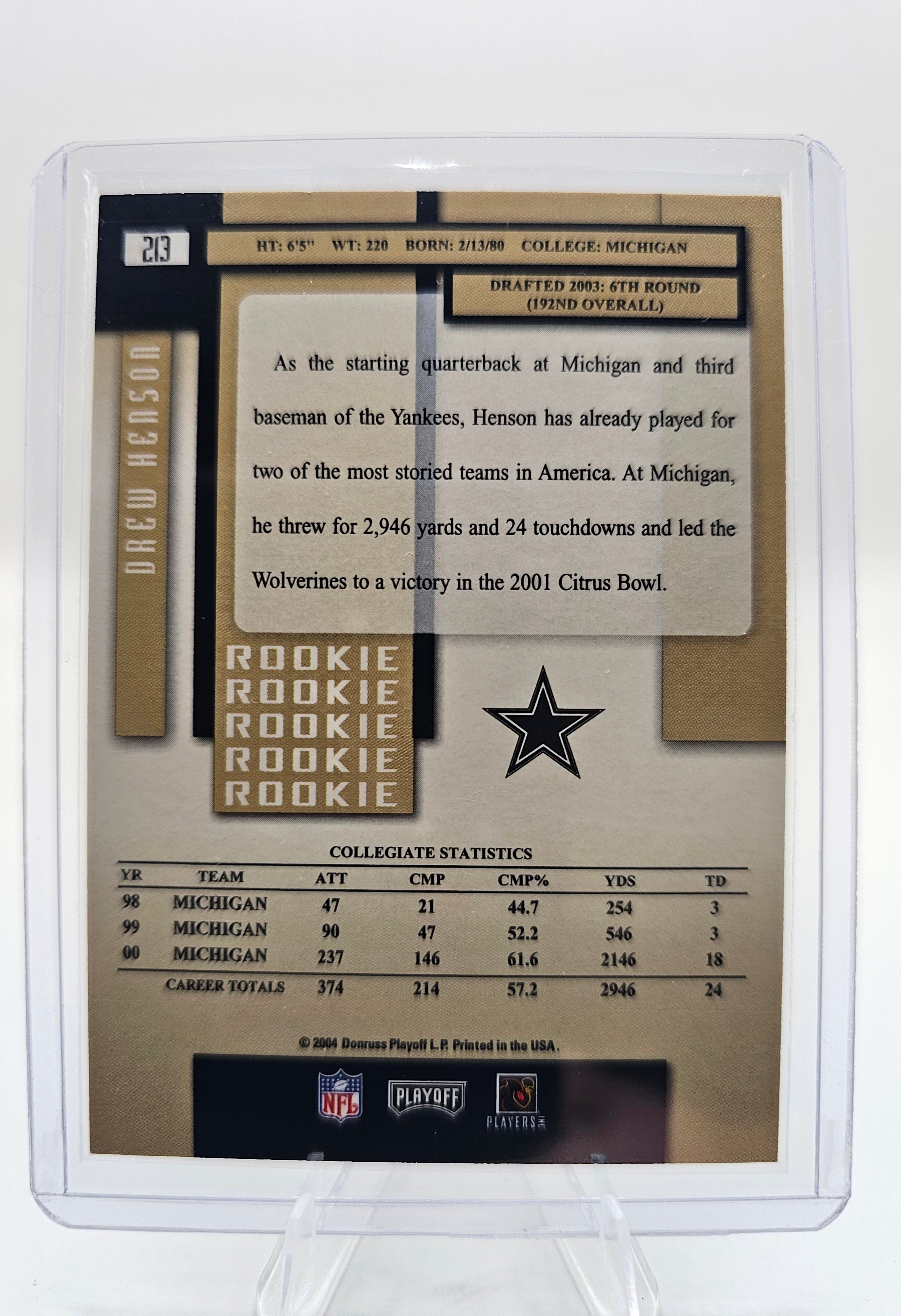 2004 Playoff Prestige #156 Drew Henson Rookie Card – Dallas Cowboys