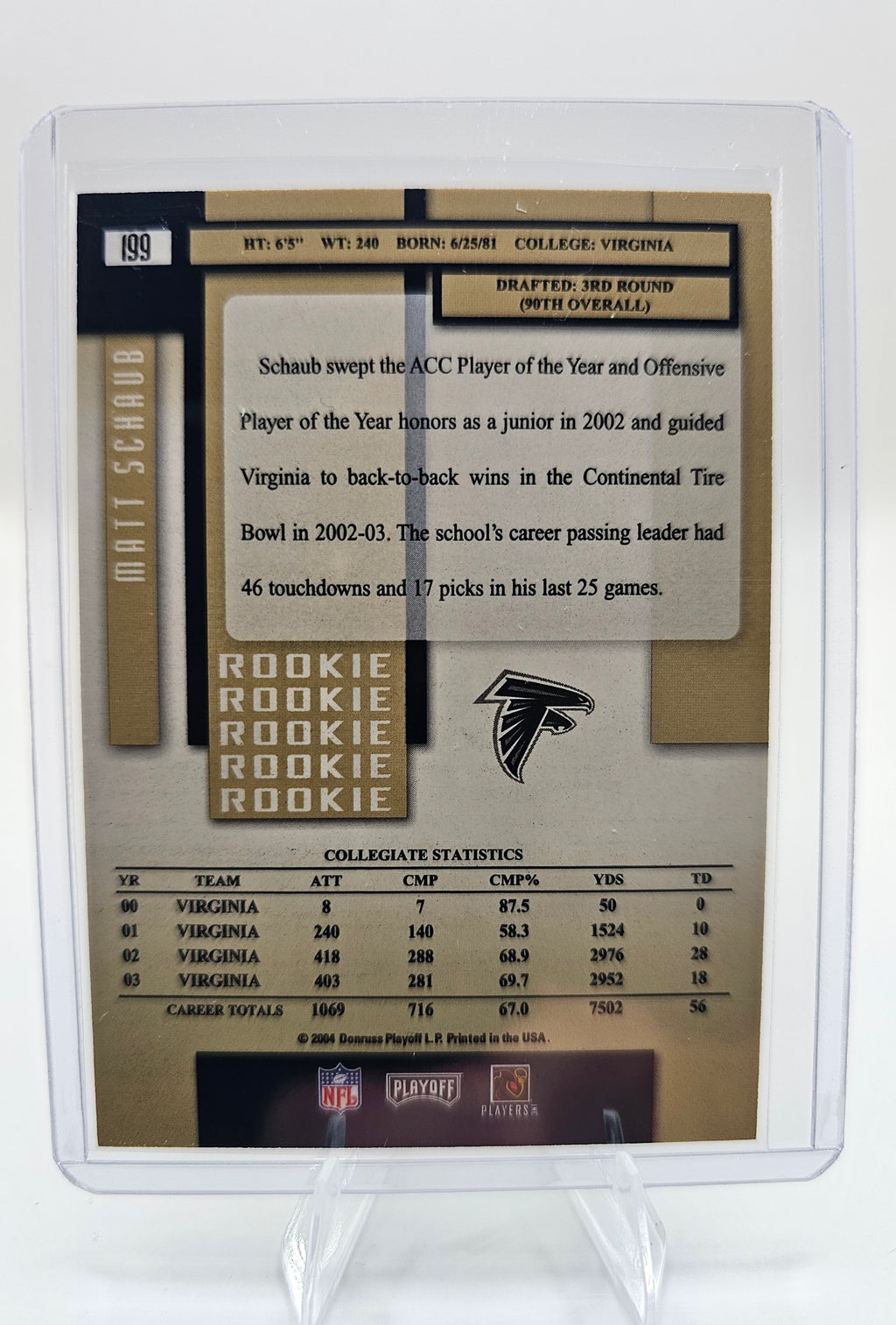 2004 Playoff Prestige #199 Matt Schaub Rookie Card – Atlanta Falcons