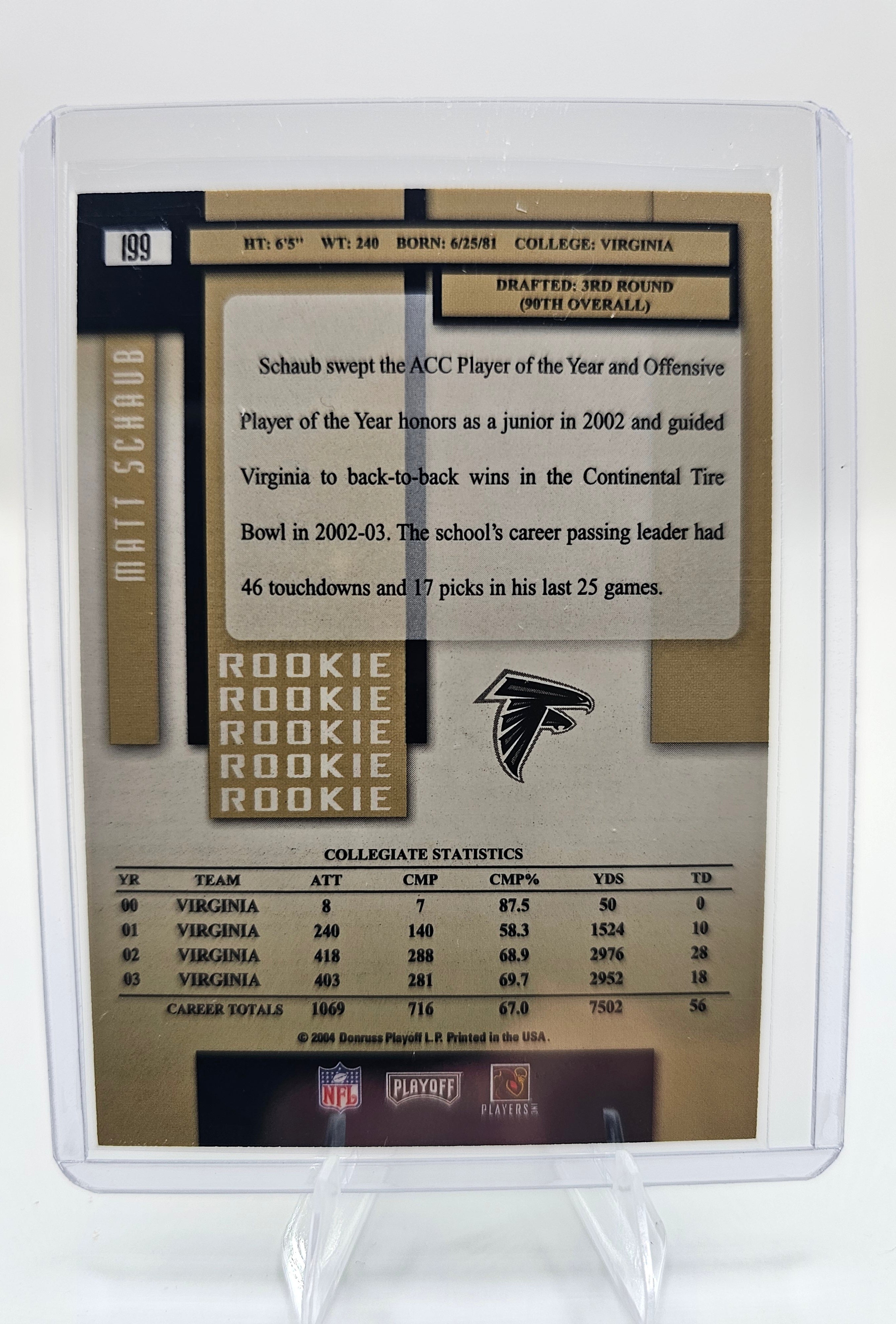 2004 Playoff Prestige #199 Matt Schaub Rookie Card – Atlanta Falcons