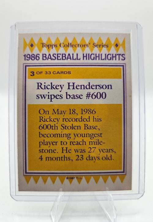 1987 Topps Collectors' Series Baseball Highlights Rickey Henderson