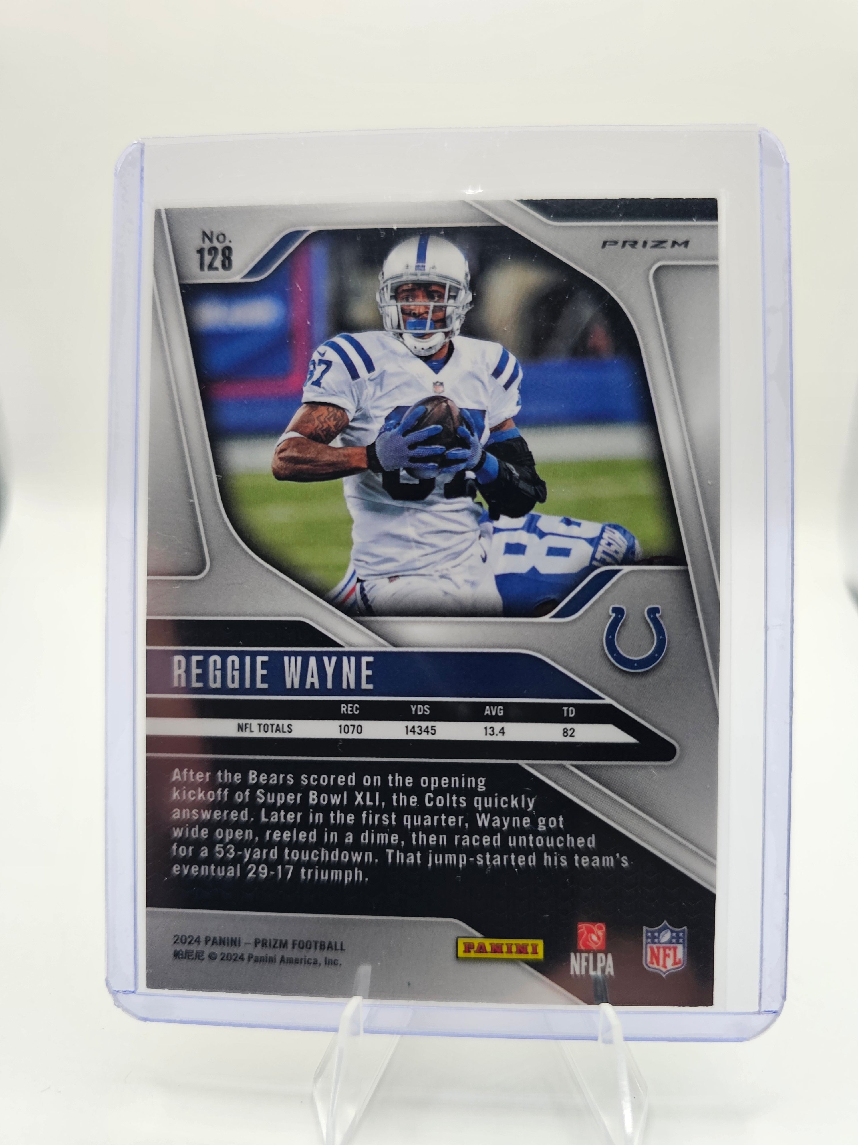 2024 Panini Prizm Orange Cracked Ice #128 Reggie Wayne – Indianapolis Colts