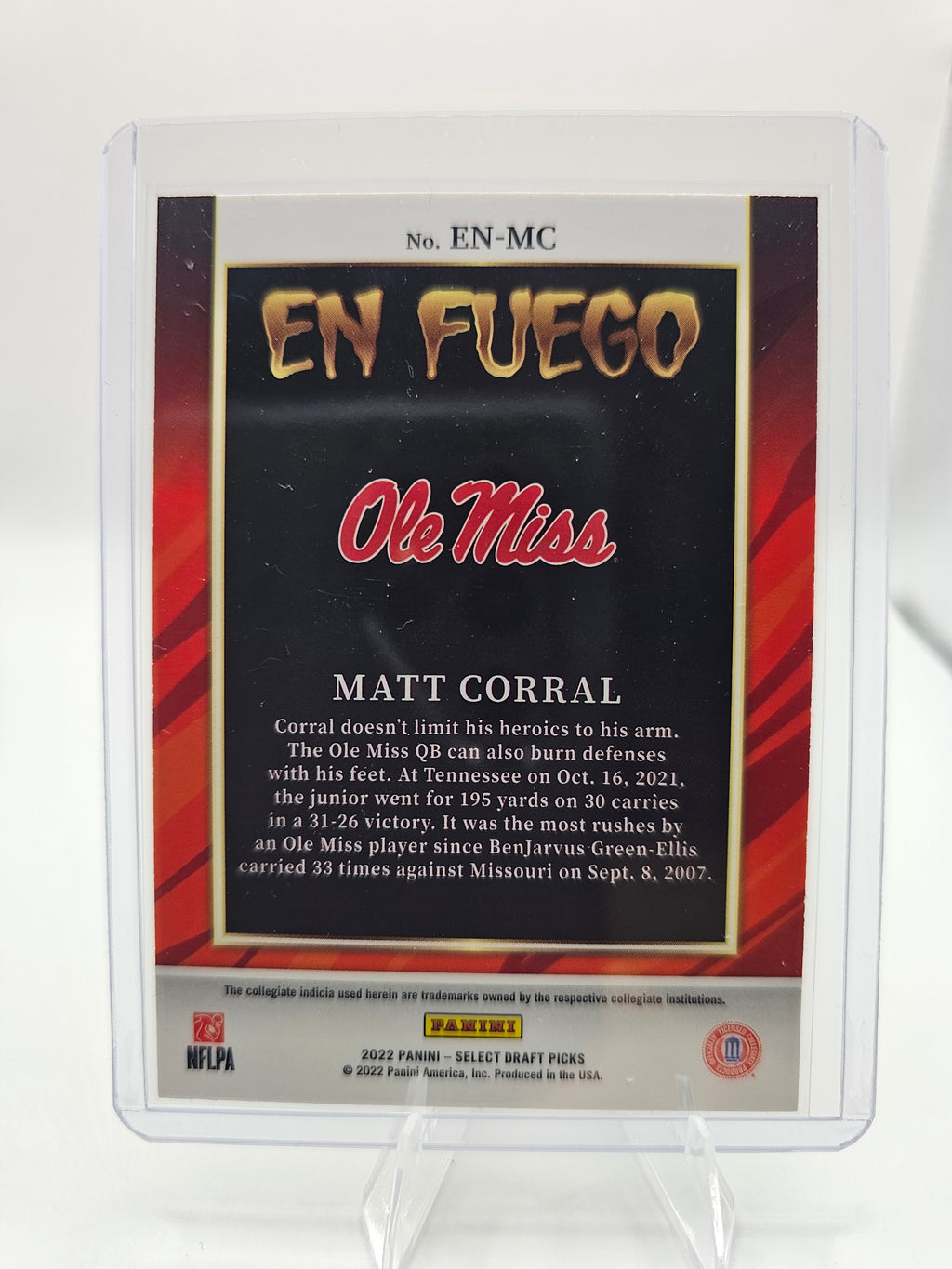 2022 Panini Select Draft Picks #EN-MC Matt Corral En Fuego Silver Prizm