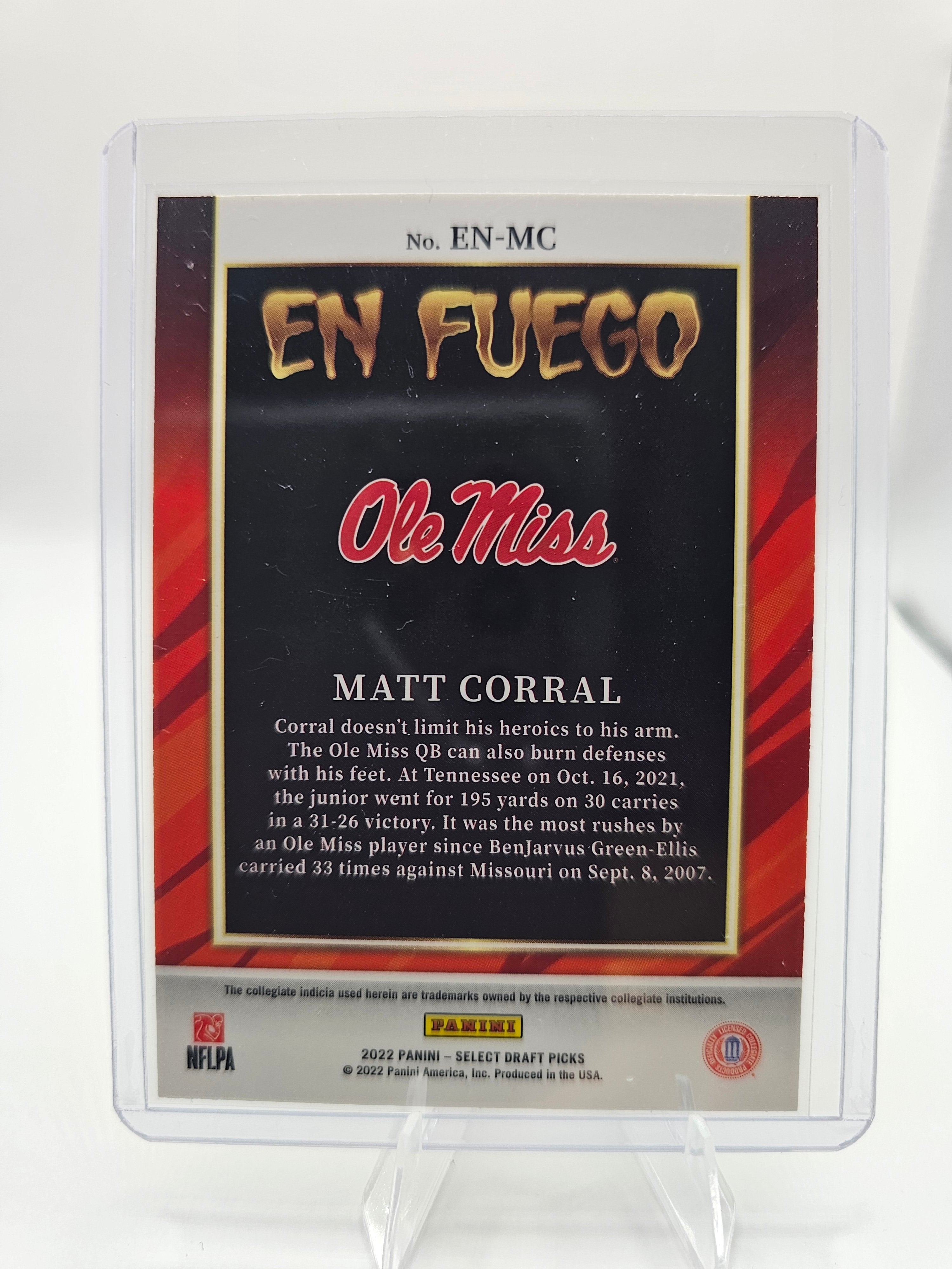 2022 Panini Select Draft Picks #EN-MC Matt Corral En Fuego Silver Prizm