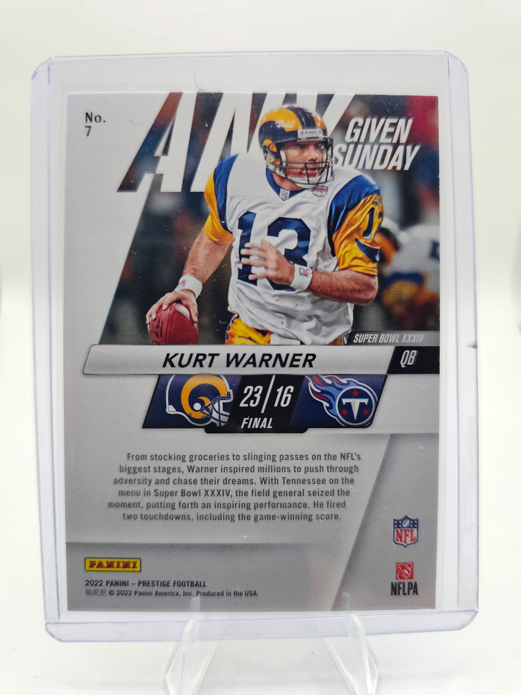 2022 Panini Prestige Any Given Sunday #7 Kurt Warner – St. Louis Rams