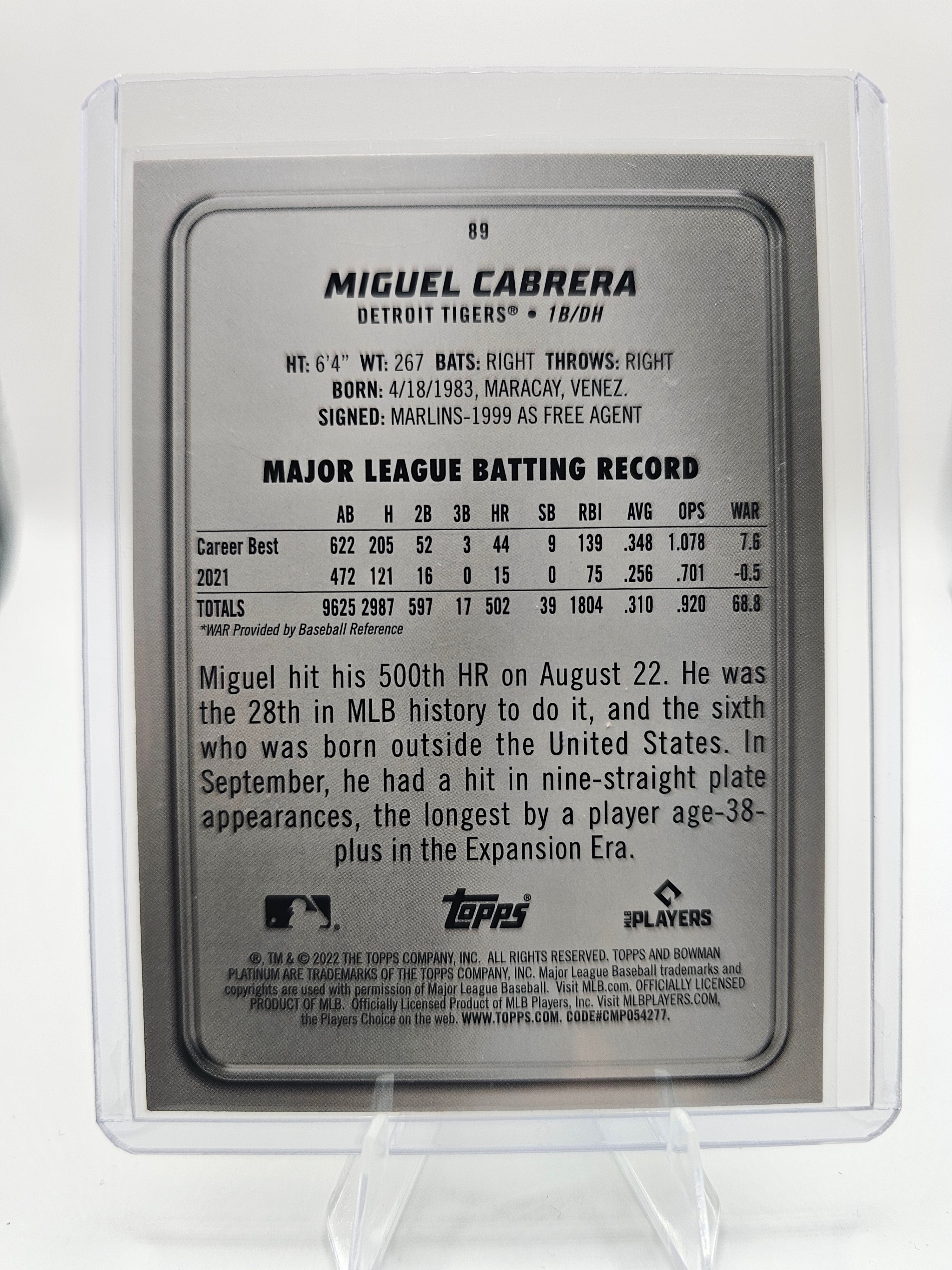 2022 Bowman Platinum #89 Miguel Cabrera