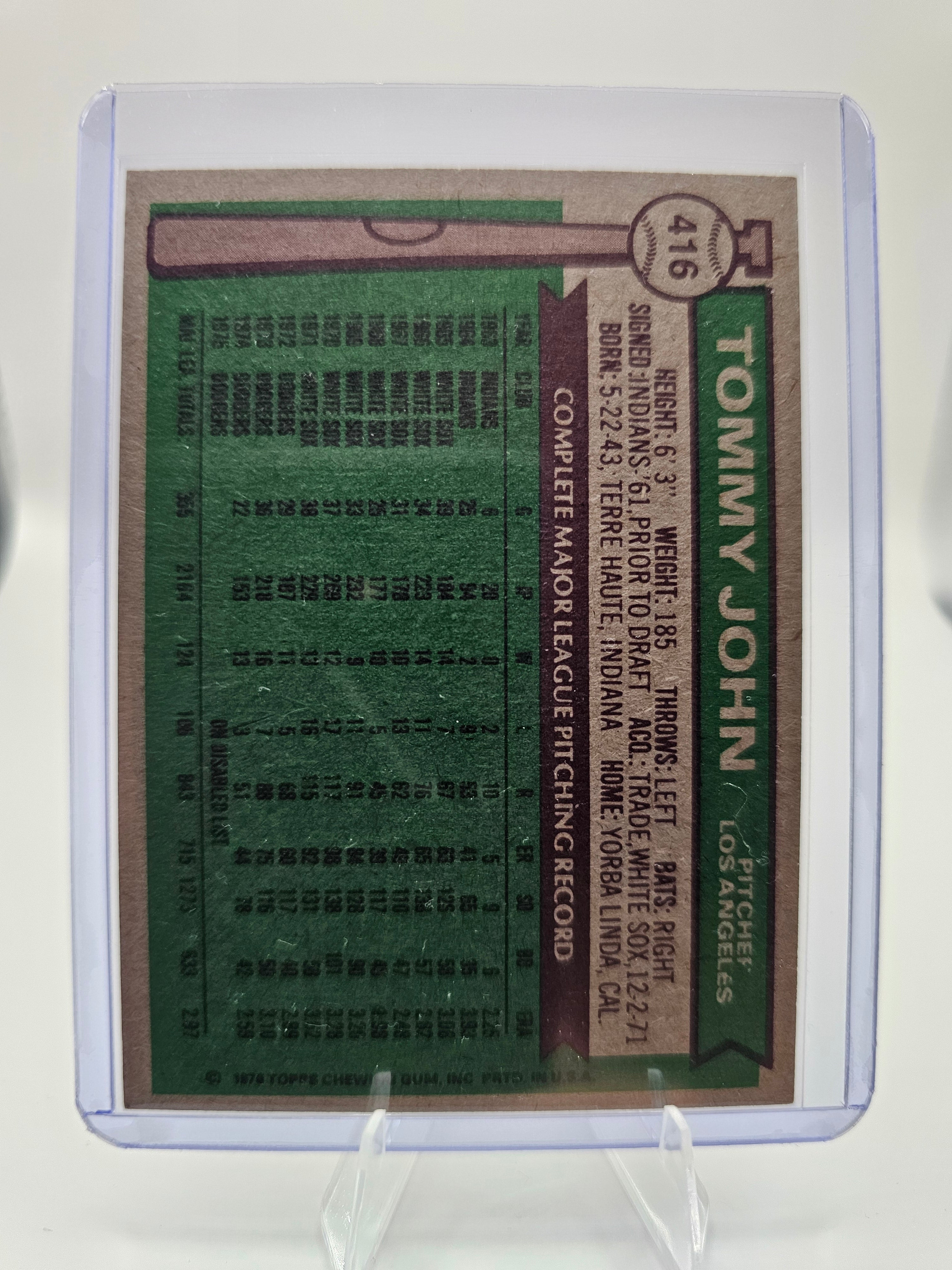 1976 Topps #416 Tommy John
