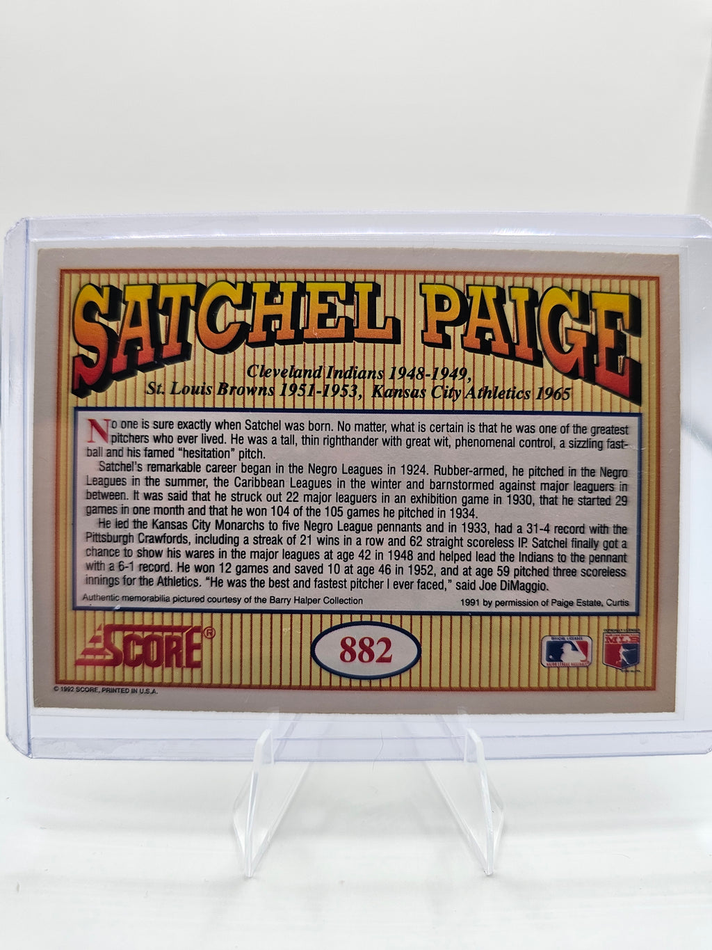 1992 Score #882 Satchel Paige