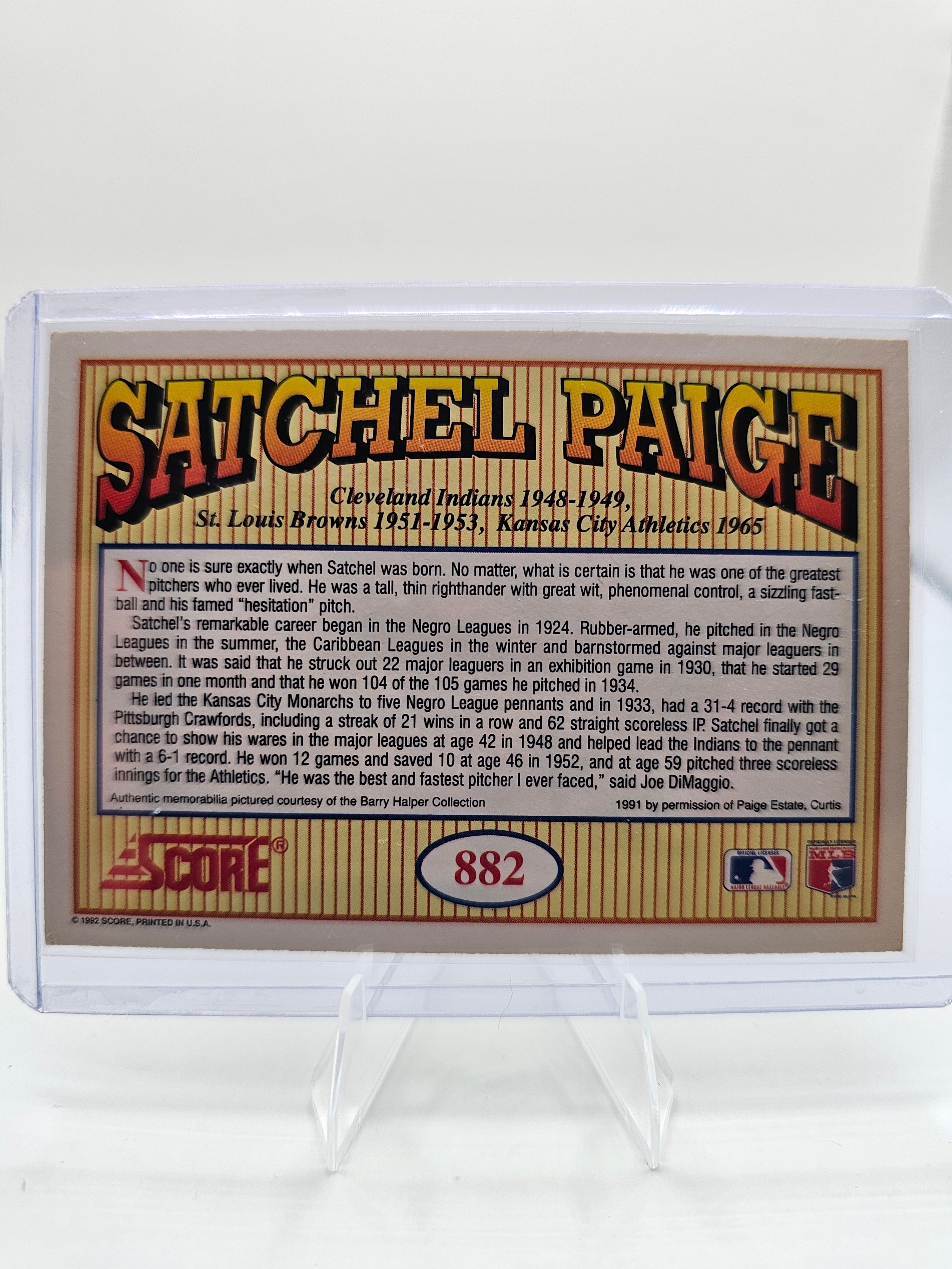1992 Score #882 Satchel Paige