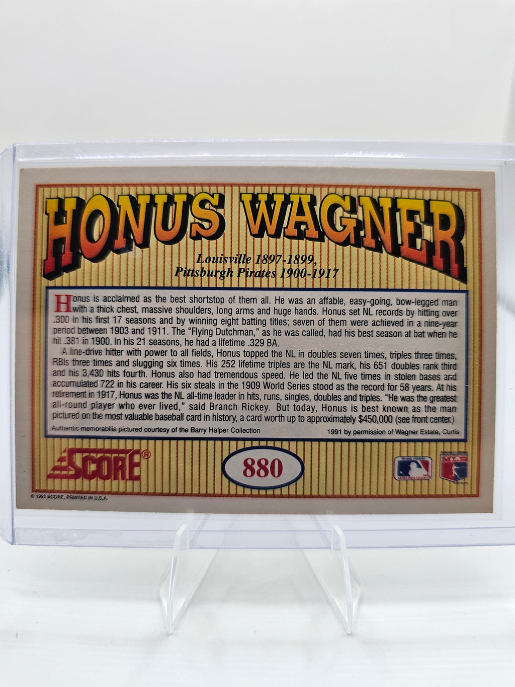 1992 Score #880 Honus Wagner