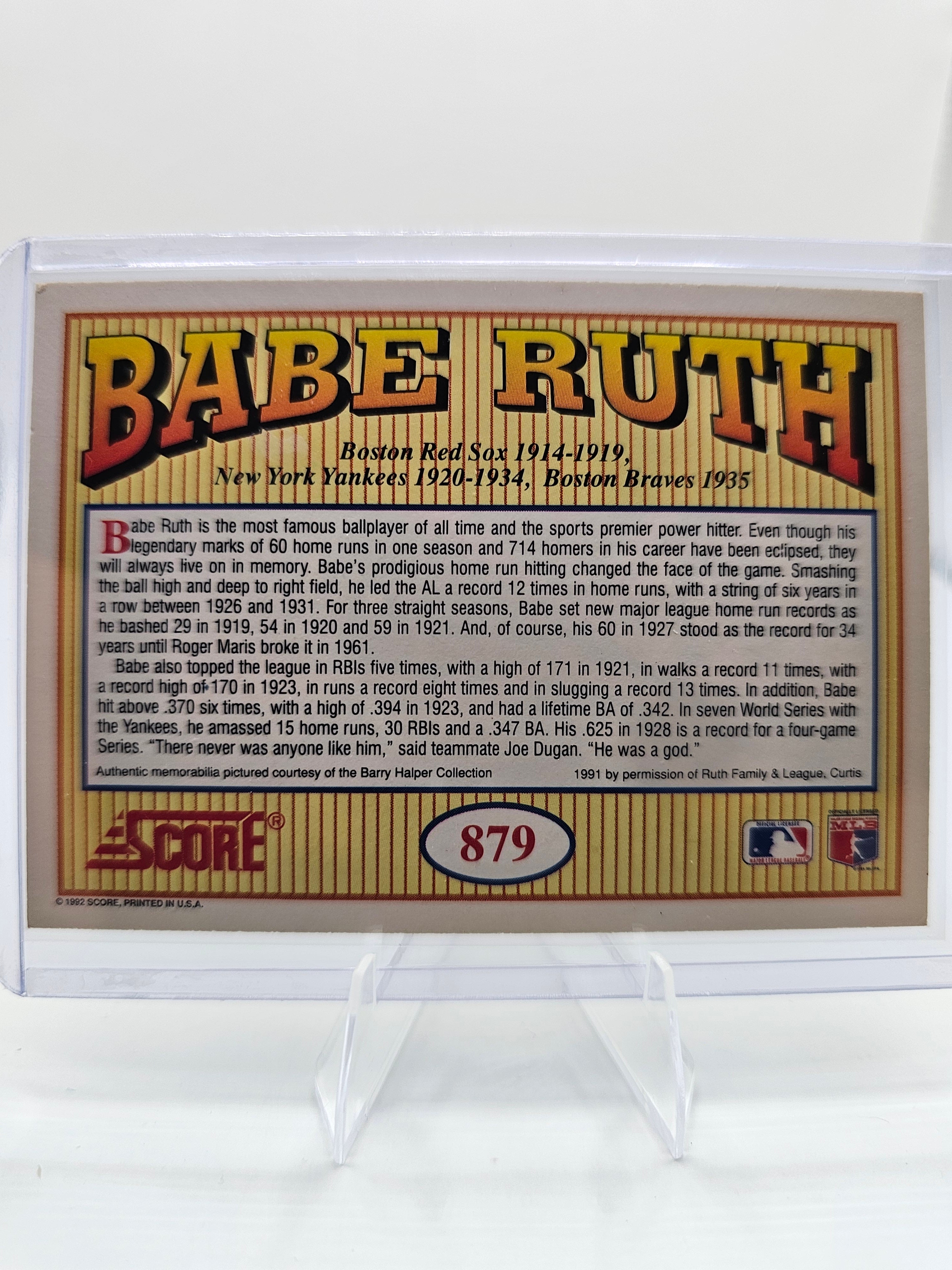 1992 Score #879 Babe Ruth