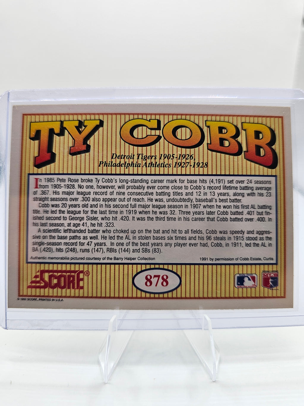 1992 Score #878 Ty Cobb