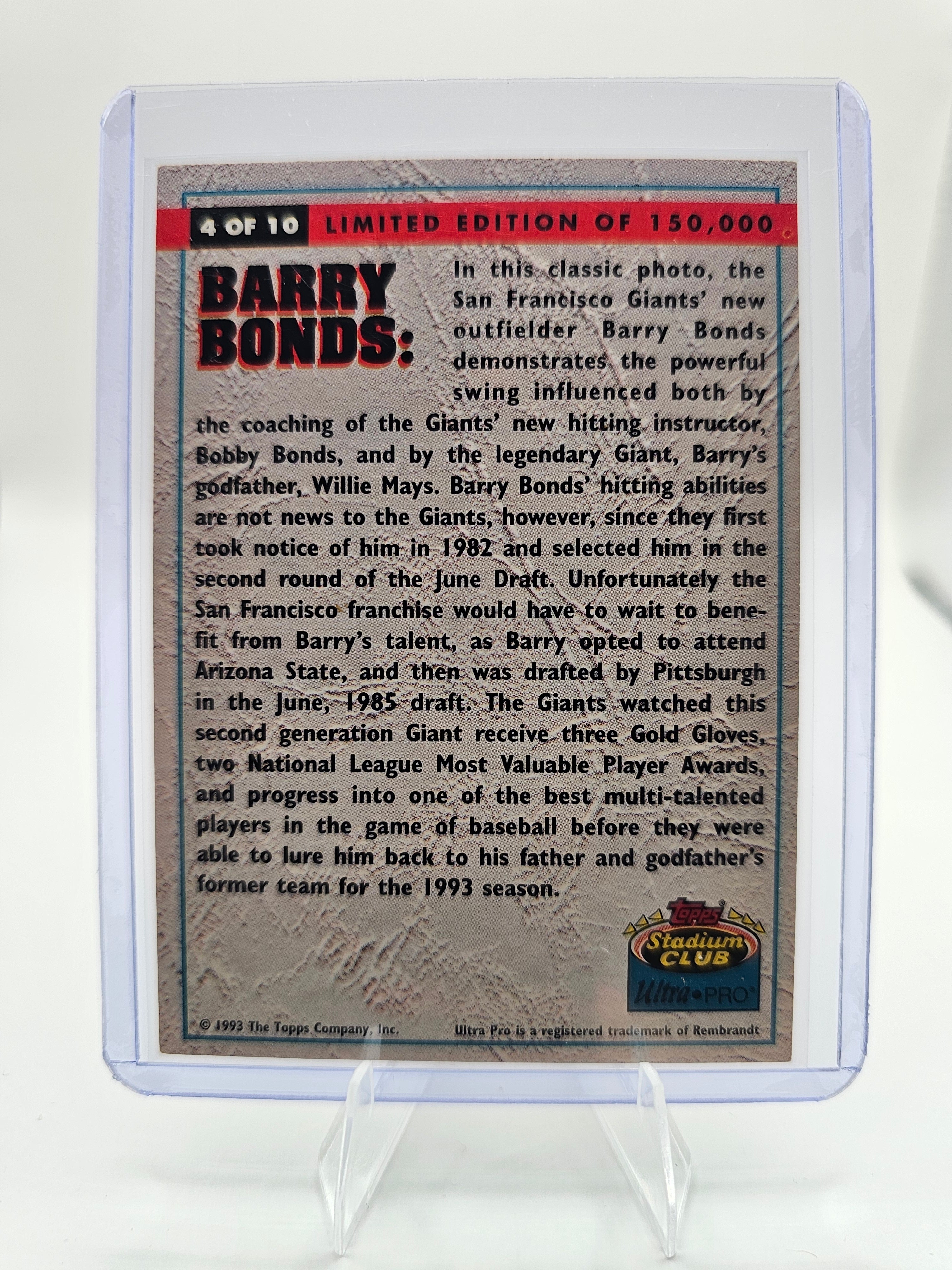 1993 Stadium Club Ultra-Pro #4 Barry Bonds