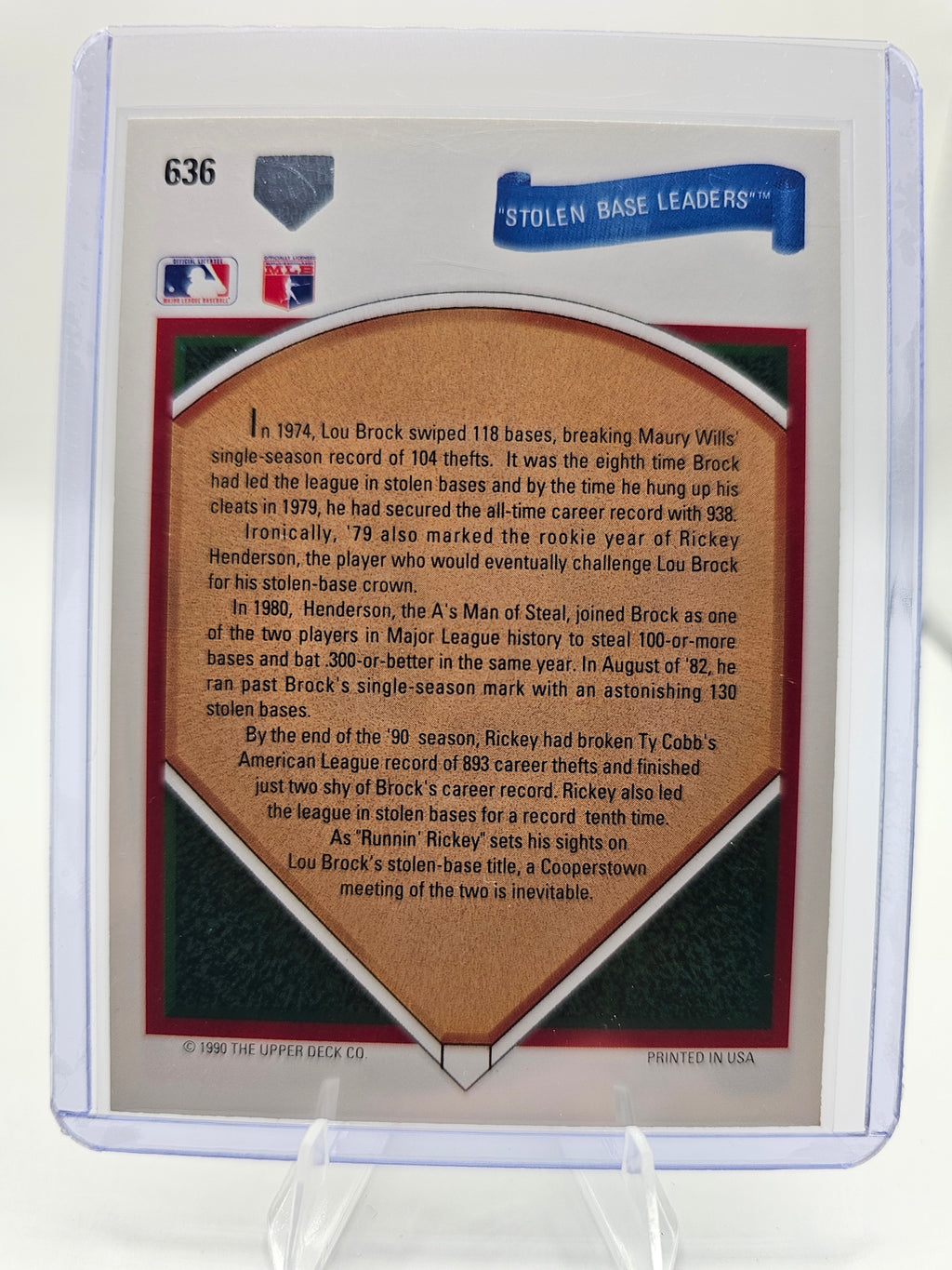 1990 Upper Deck #636 Stolen Base Leaders (Lou Brock / Rickey Henderson)