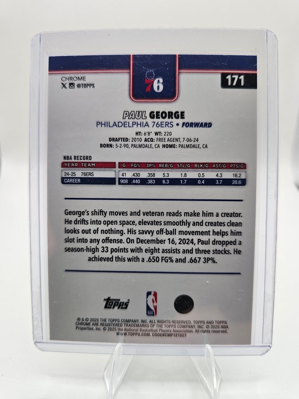 2025-26 Topps Chrome #171 Paul George