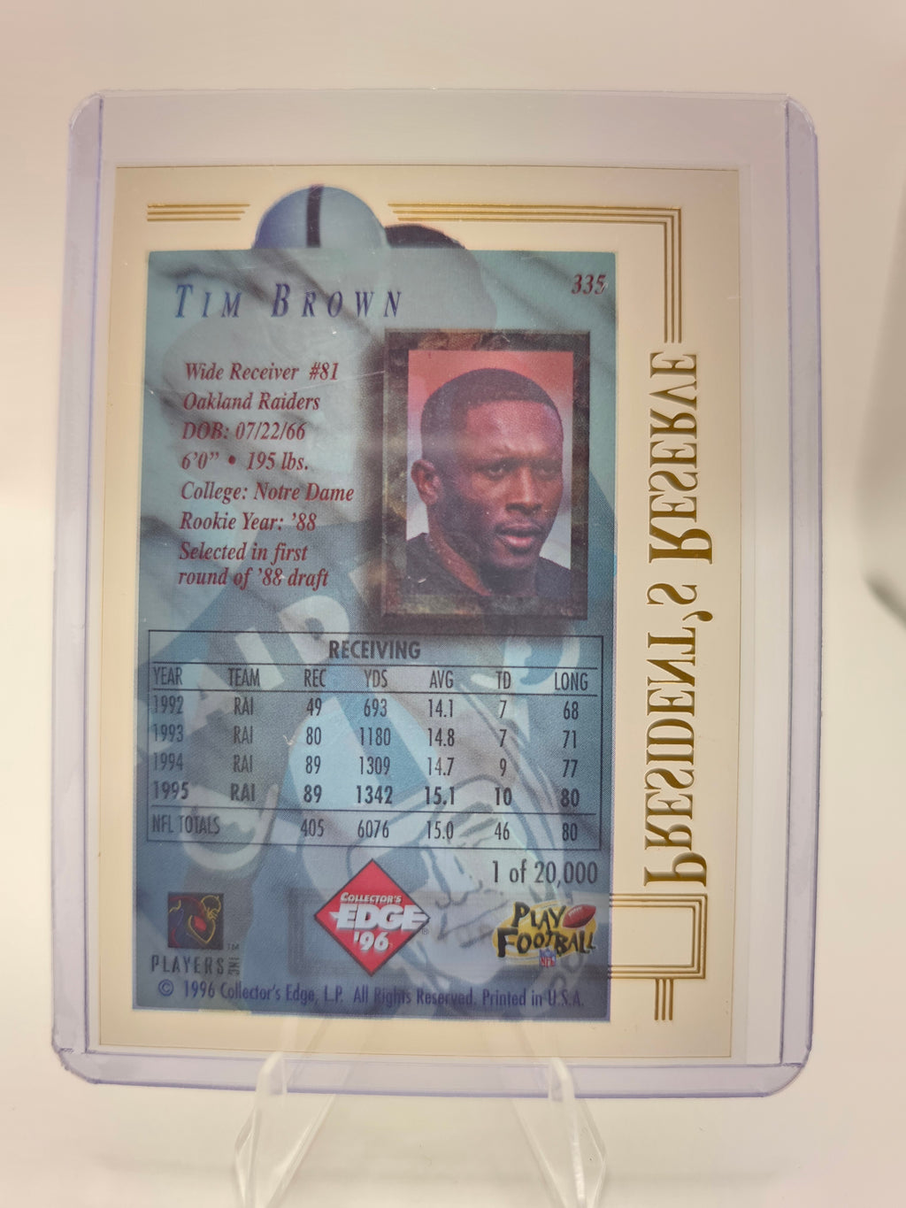1996 Collector's Edge #335 Tim Brown