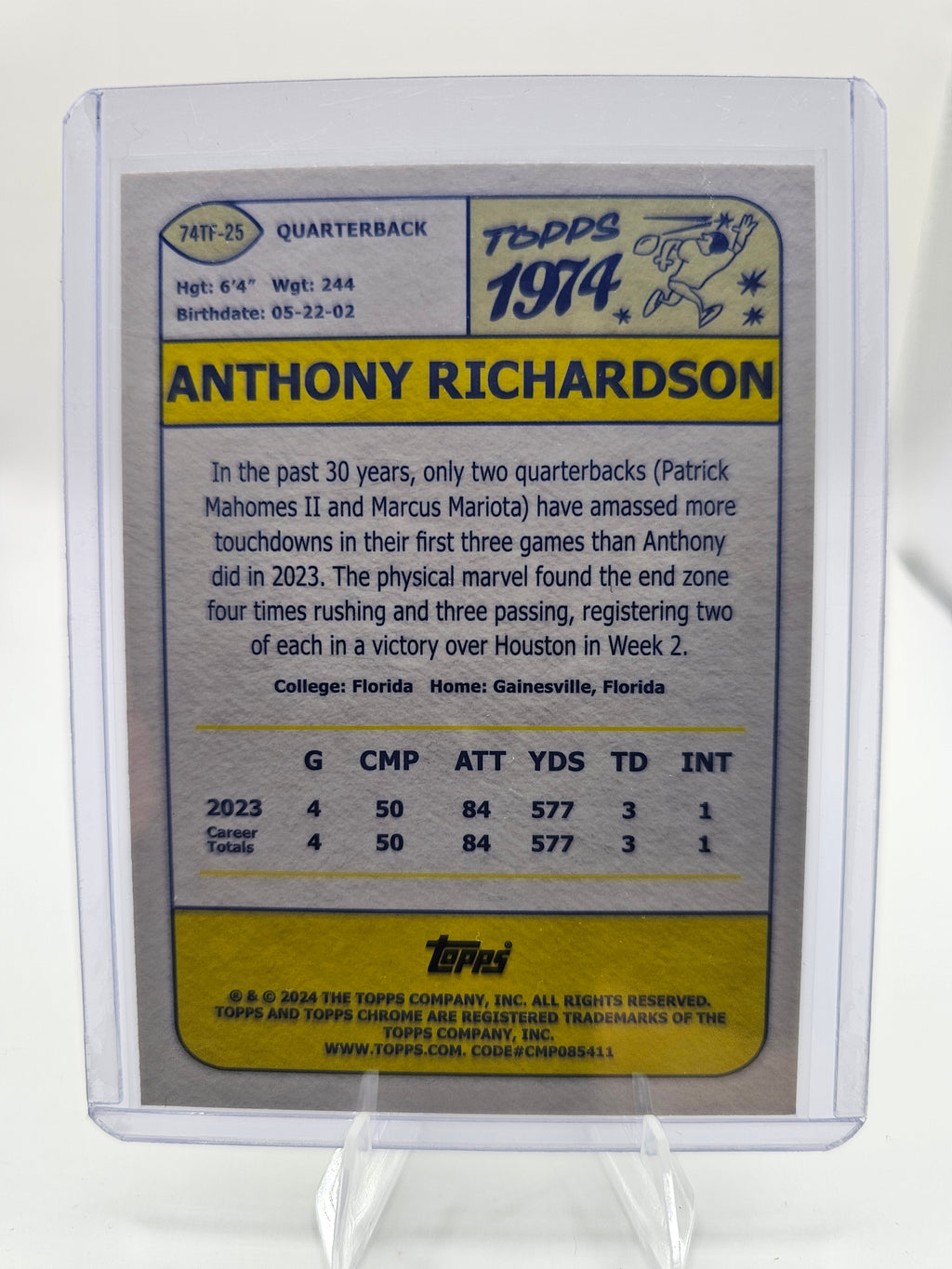 2024 Topps Chrome #74TF-25 Anthony Richardson 1974 Topps Football