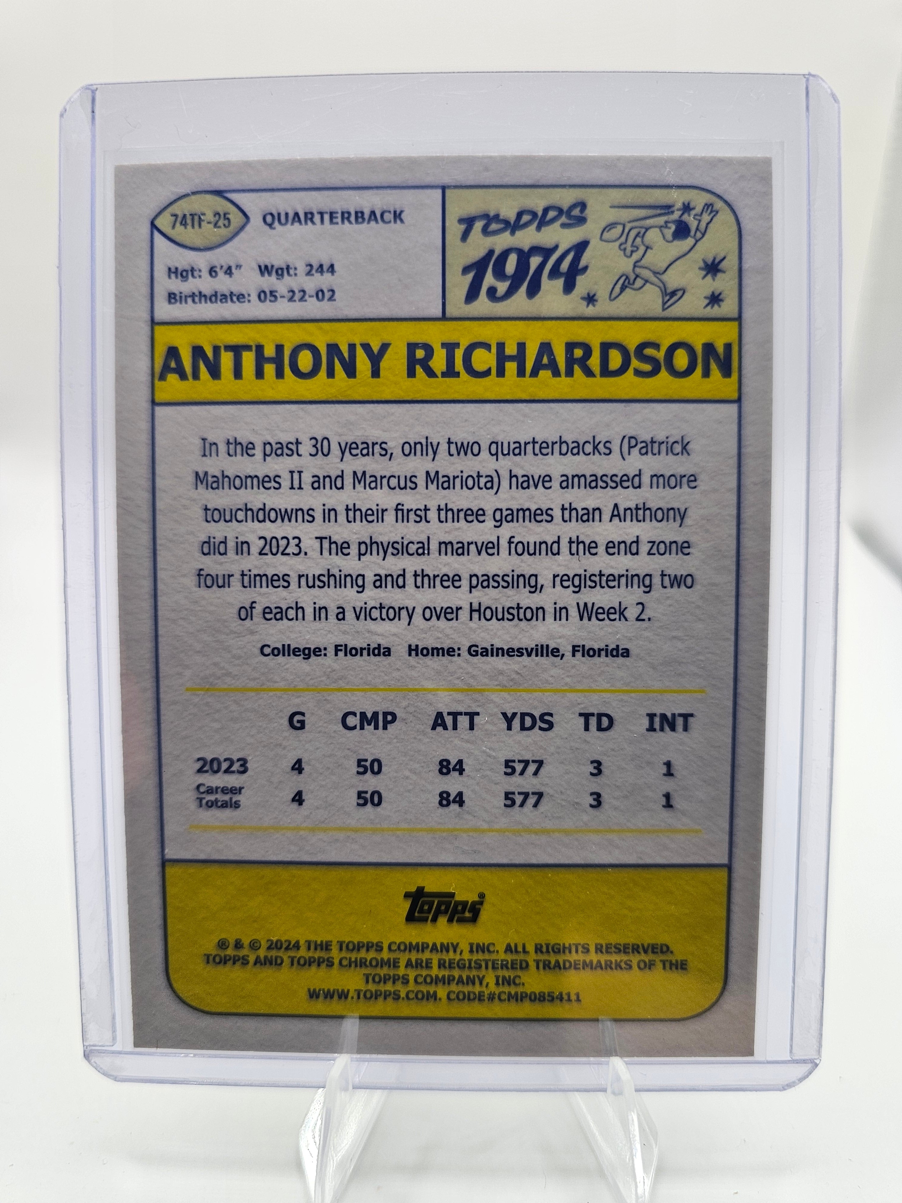 2024 Topps Chrome #74TF-25 Anthony Richardson 1974 Topps Football