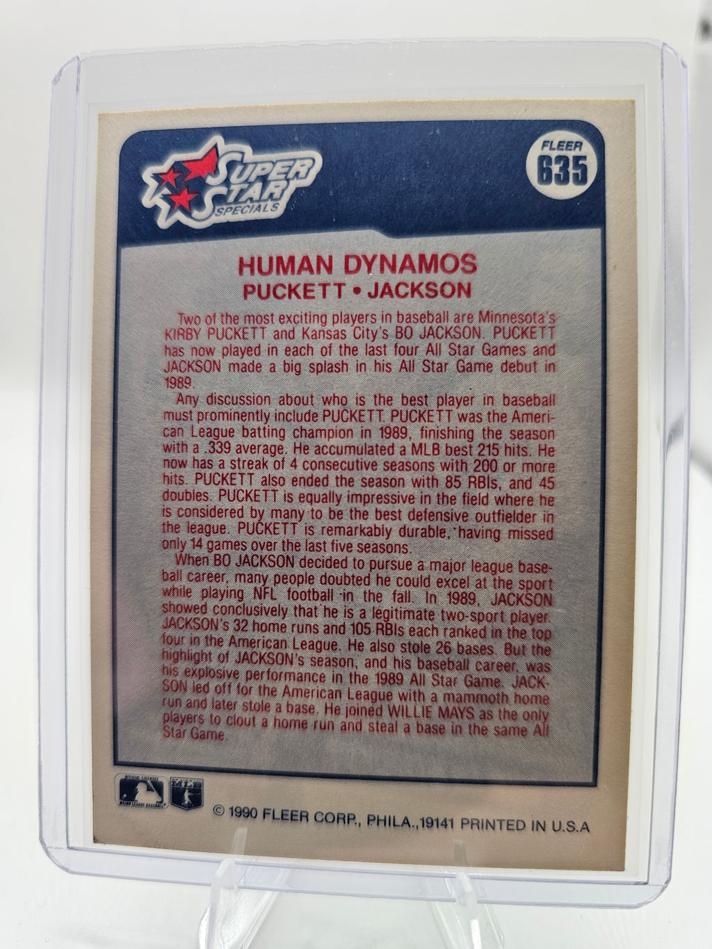 1990 Fleer Canadian #635 Human Dynamos (Kirby Puckett / Bo Jackson)